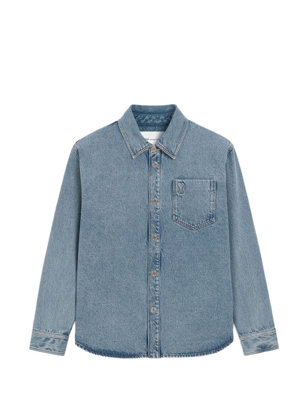 Ami Paris denim overshirt in used indigo plat gelegd, vooraanzicht