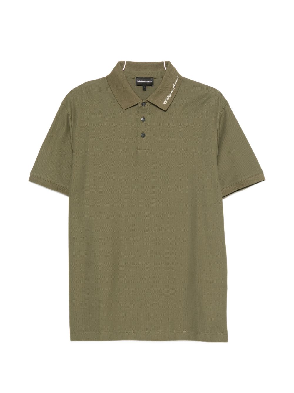 Olijfgroene Emporio Armani piquépolo met knoopsluiting, vooraanzicht