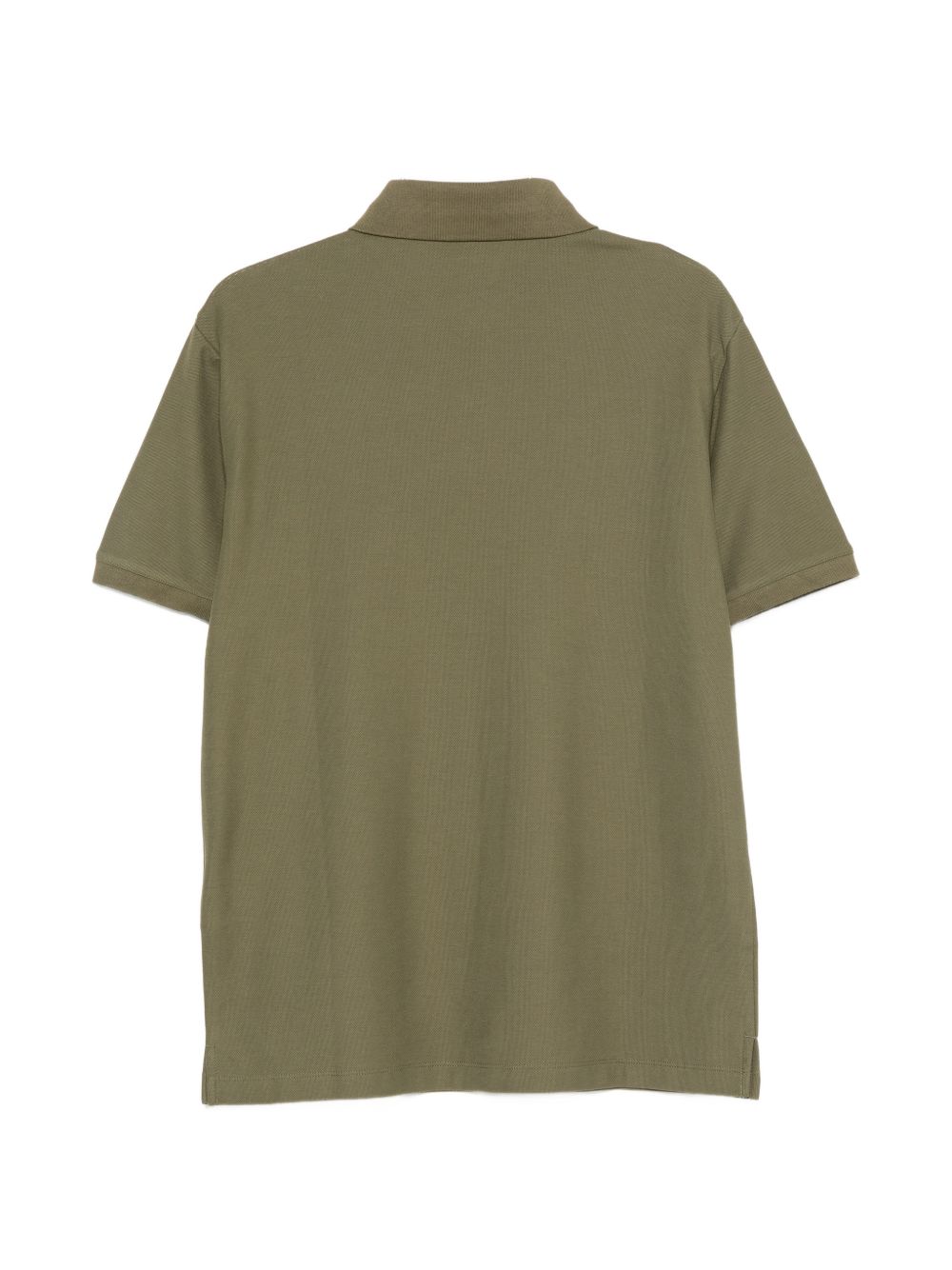 Achterkant van de olijfgroene Emporio Armani polo met rechte zoom
