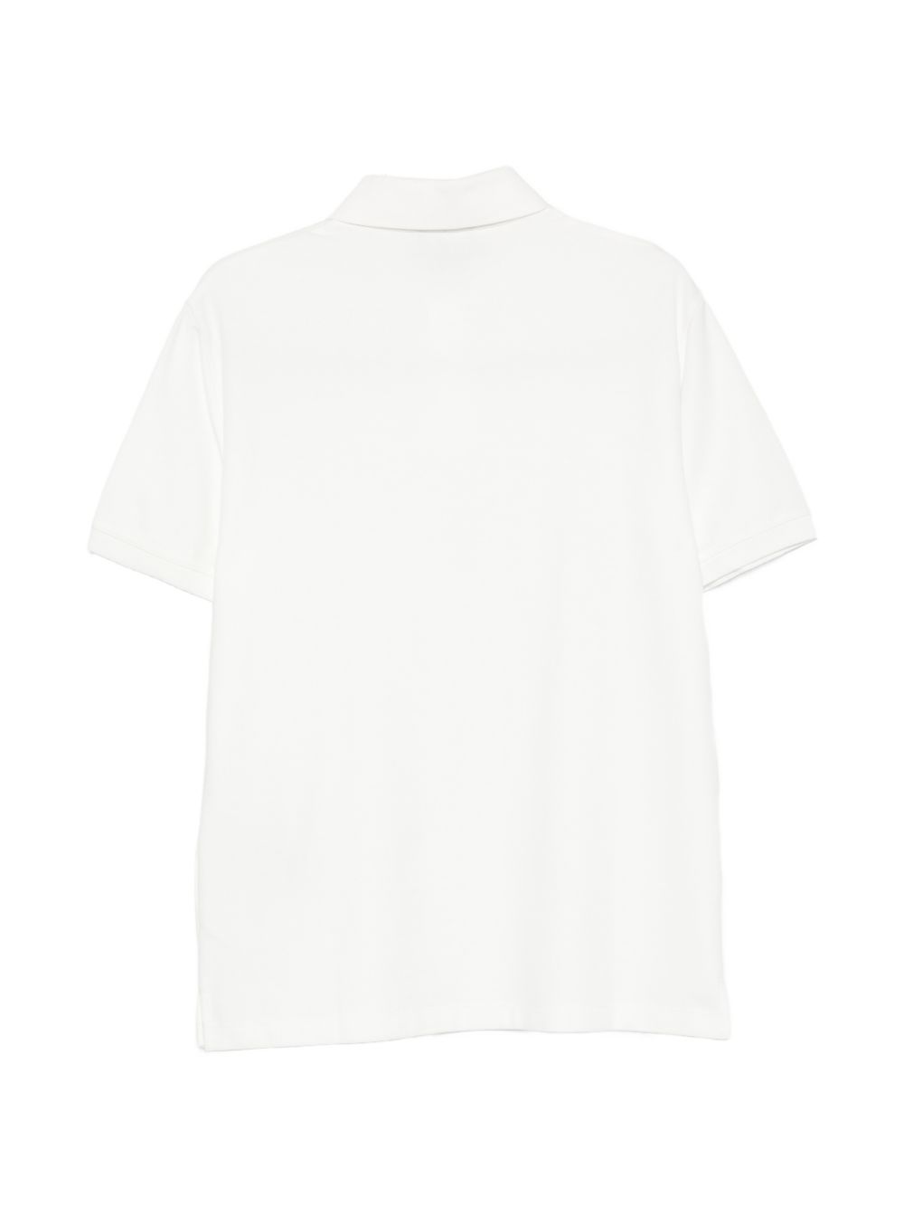 Emporio Armani witte polo, detail van geborduurd logo op kraag
