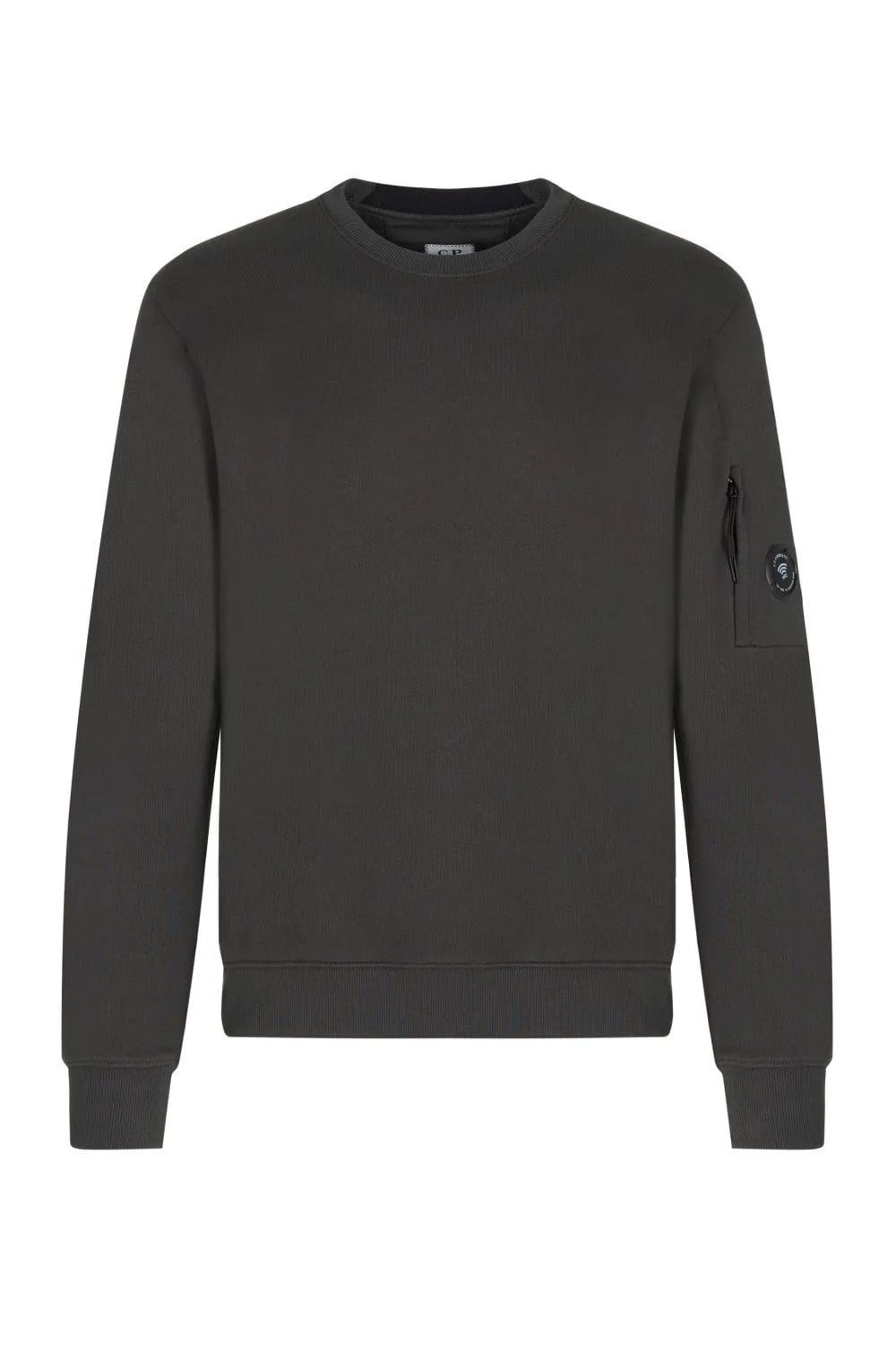 C.P. Company Lens Sweater in antraciet, vooraanzicht met ronde hals
