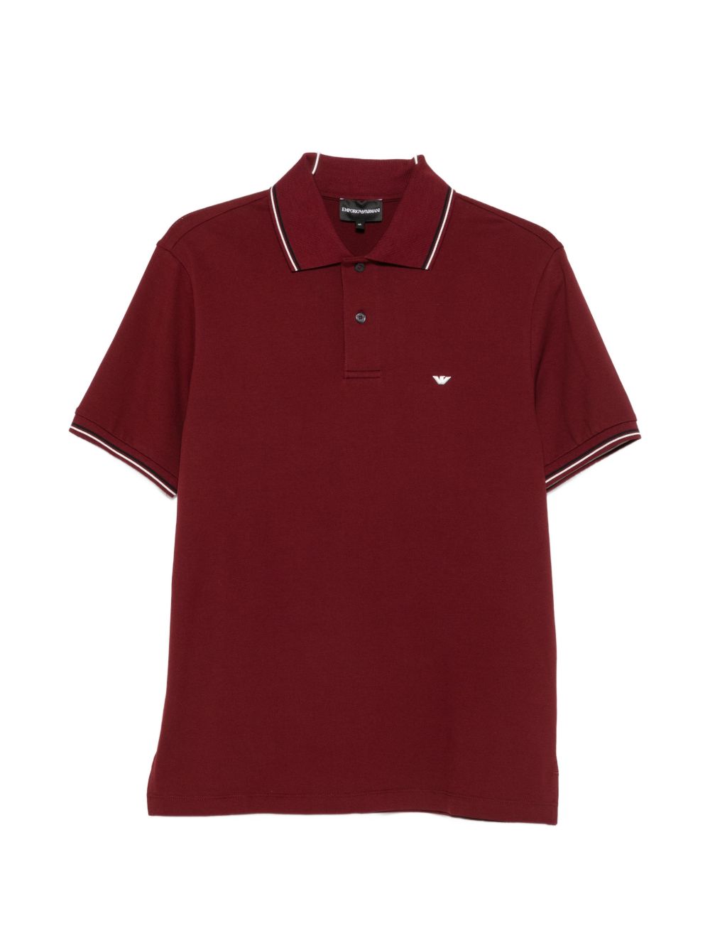 Emporio Armani polo in bordeaux met rode logopatch, vooraanzicht