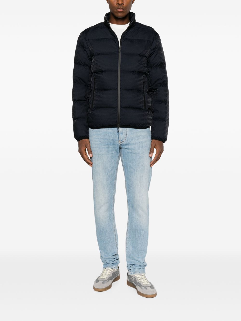 Emporio Armani navyblauw gewatteerd donsjack met hoge kraag
