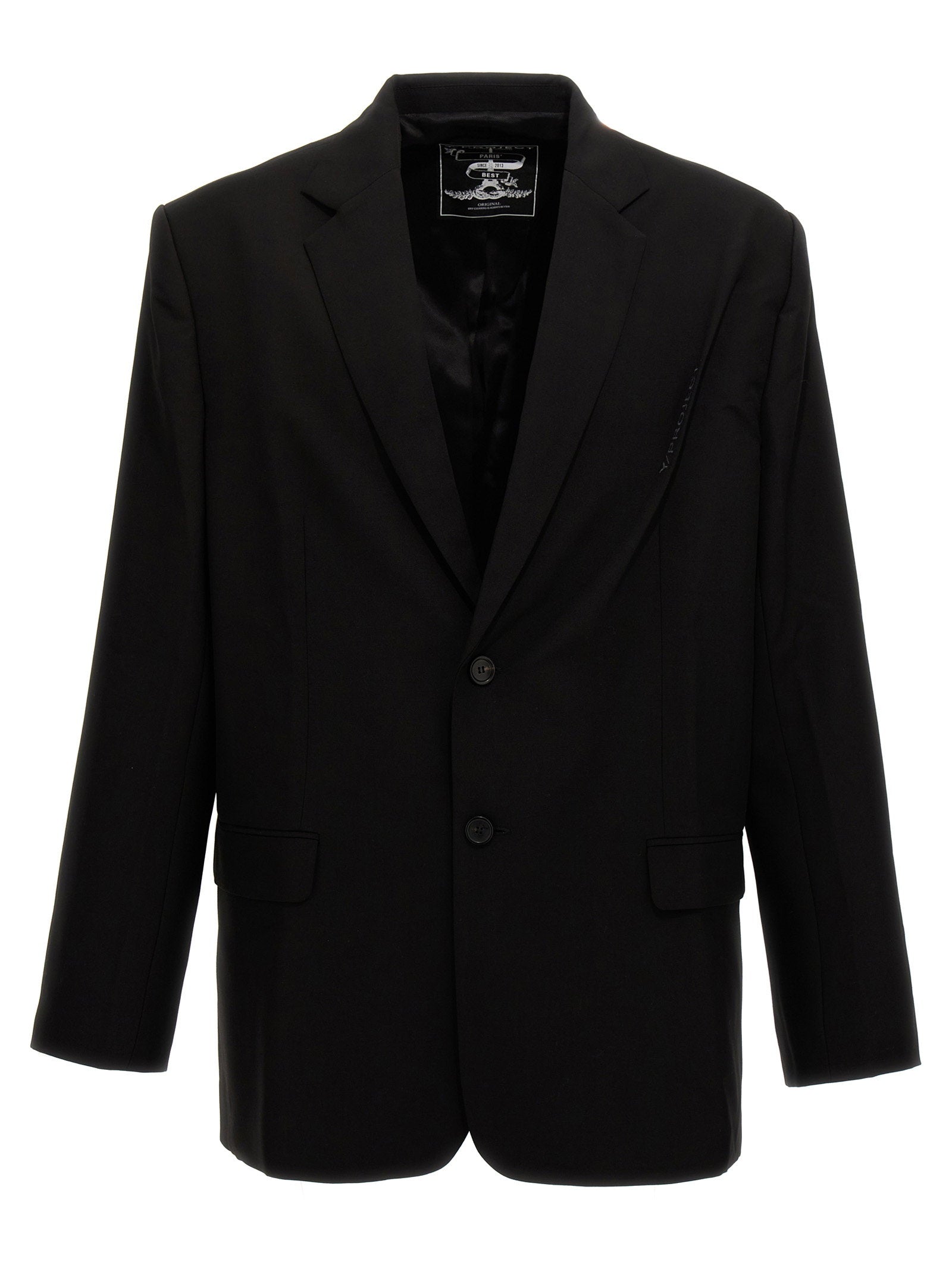 Y/Project Pinched Logo Wollen Blazer met Split Zwart