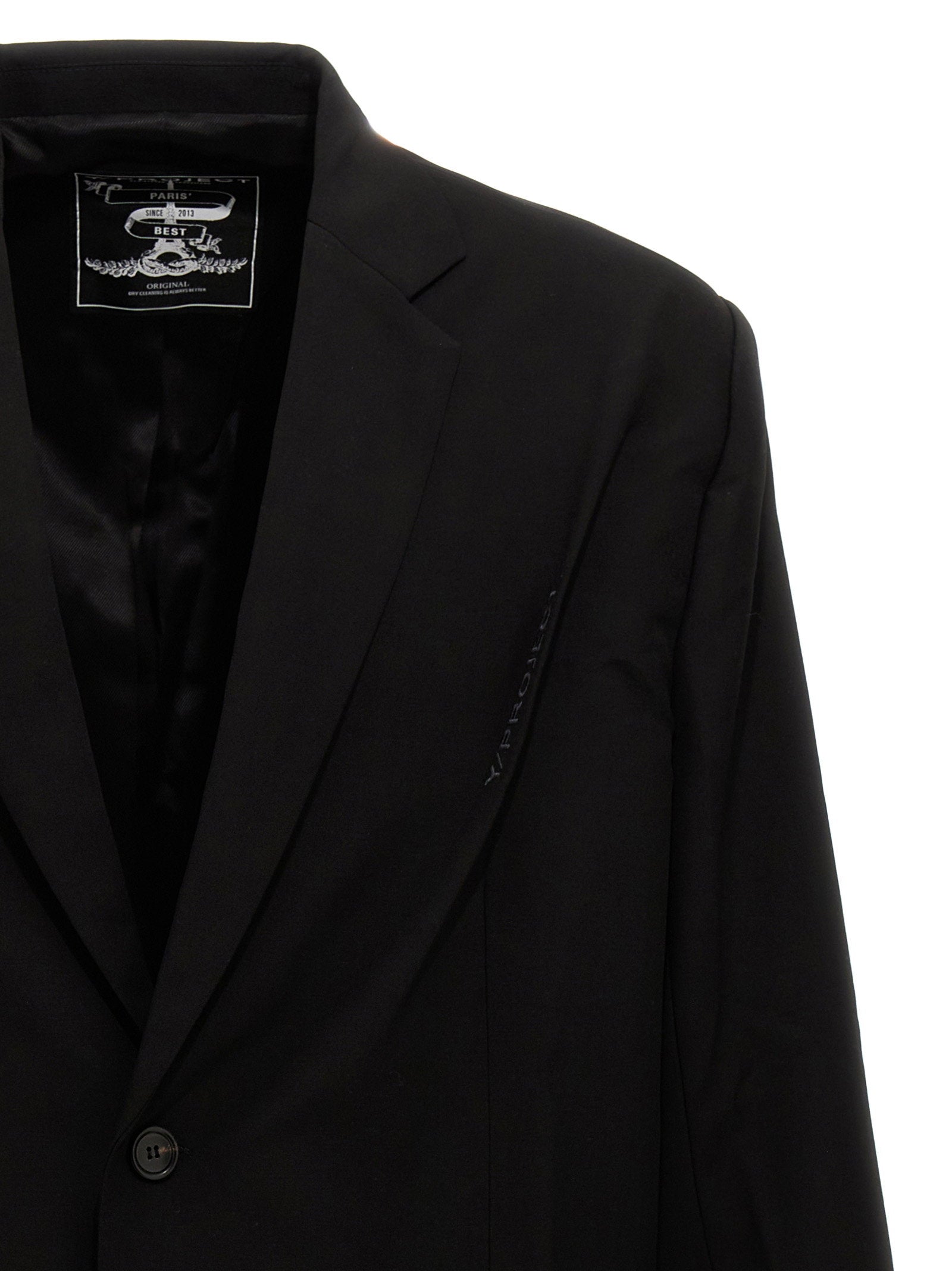 Y/Project Pinched Logo Wollen Blazer met Split Zwart-thumbmail-3