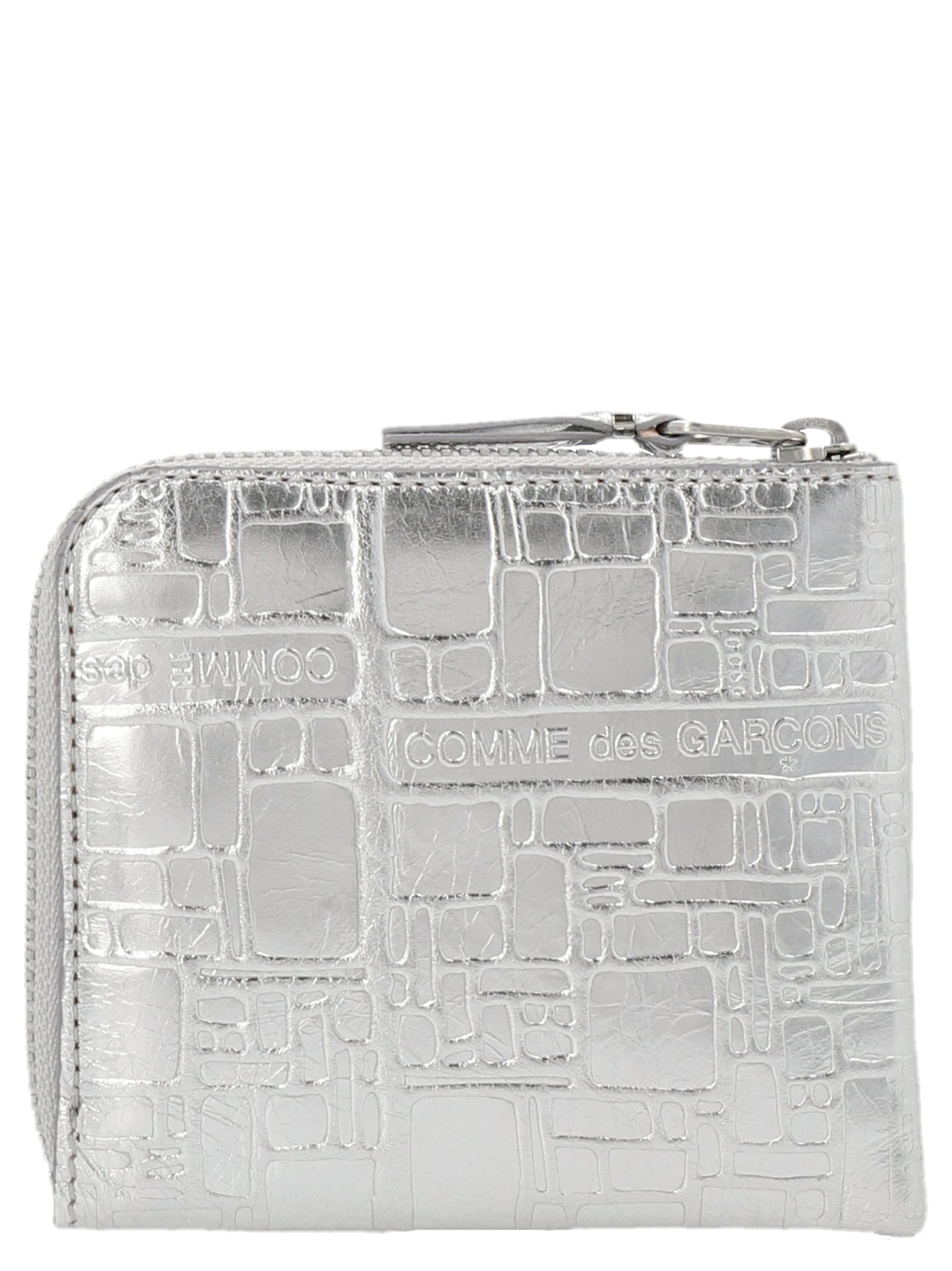 Comme des Garçons Embossed Logotype Leather Zip Wallet Silver