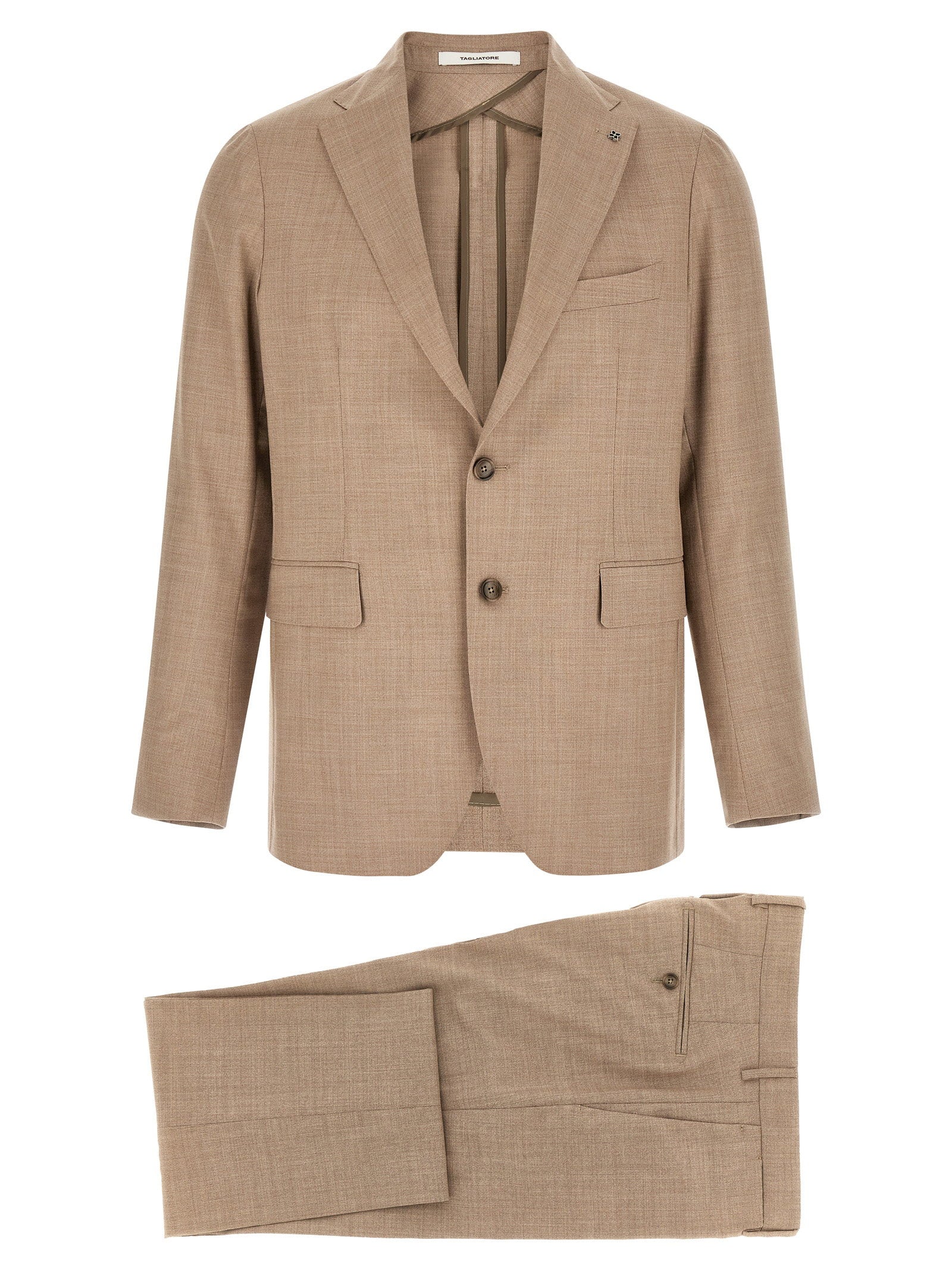 Tagliatore Montecarlo Kostuum in Beige Wol-Zijdemix met Mirror Lapels Suits Tagliatore
