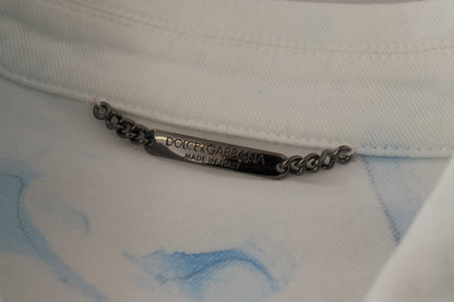 Dolce & Gabbana White Cotton Logo Embroidery Denim Jacket