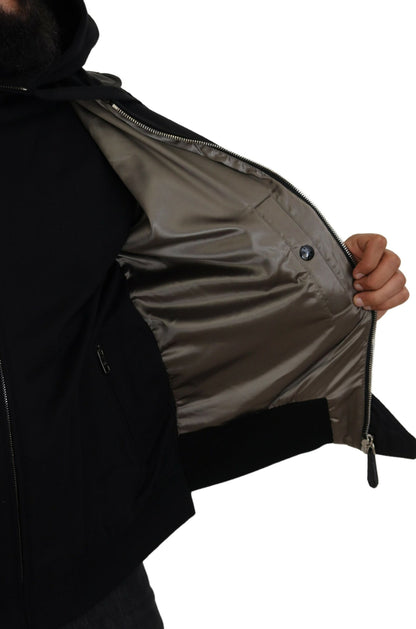 Dolce & Gabbana Black Nylon Hooded Full Zip Men Coat Jacket