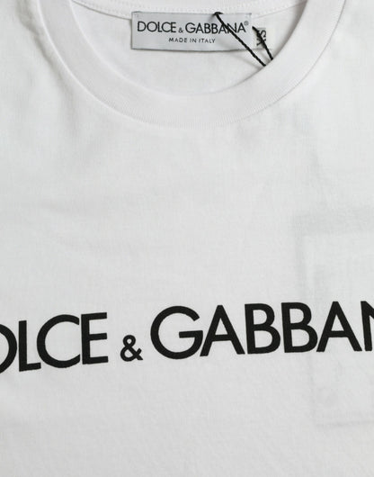 Dolce & Gabbana White Logo Print Cotton Crew Neck T-shirt