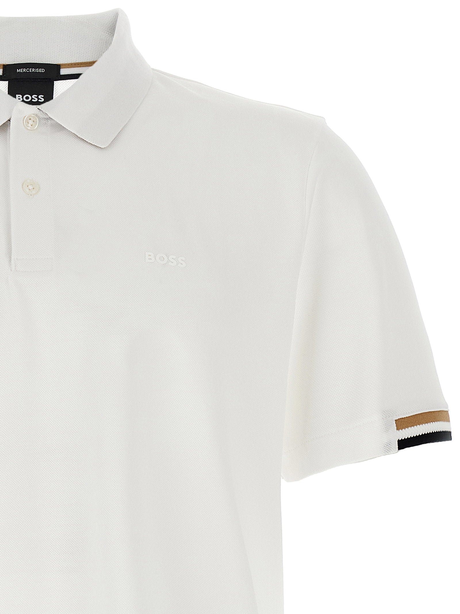 Hugo Boss Parlay 147 polo shirt wit - detail van de gehaakte mouwafwerking
