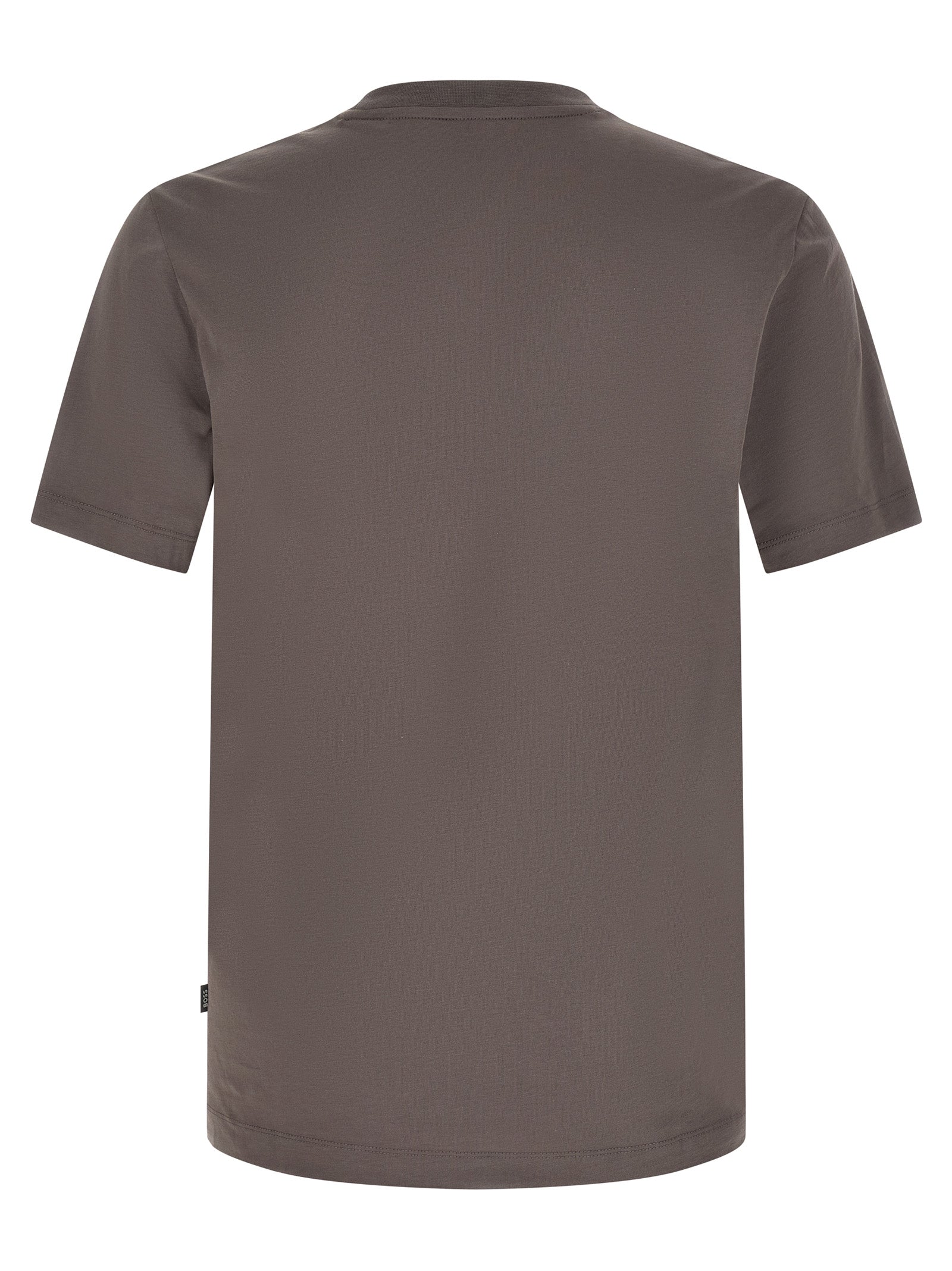 Achterzijde van het taupekleurige BOSS T-shirt zonder opdruk