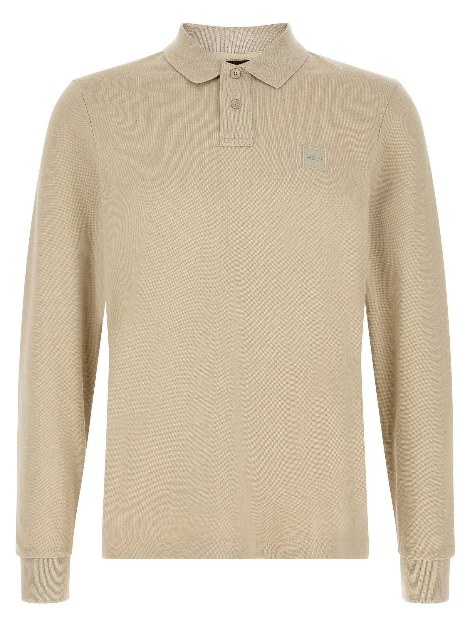 Hugo Boss Passerby polo in ecru, vooraanzicht met polokraag
