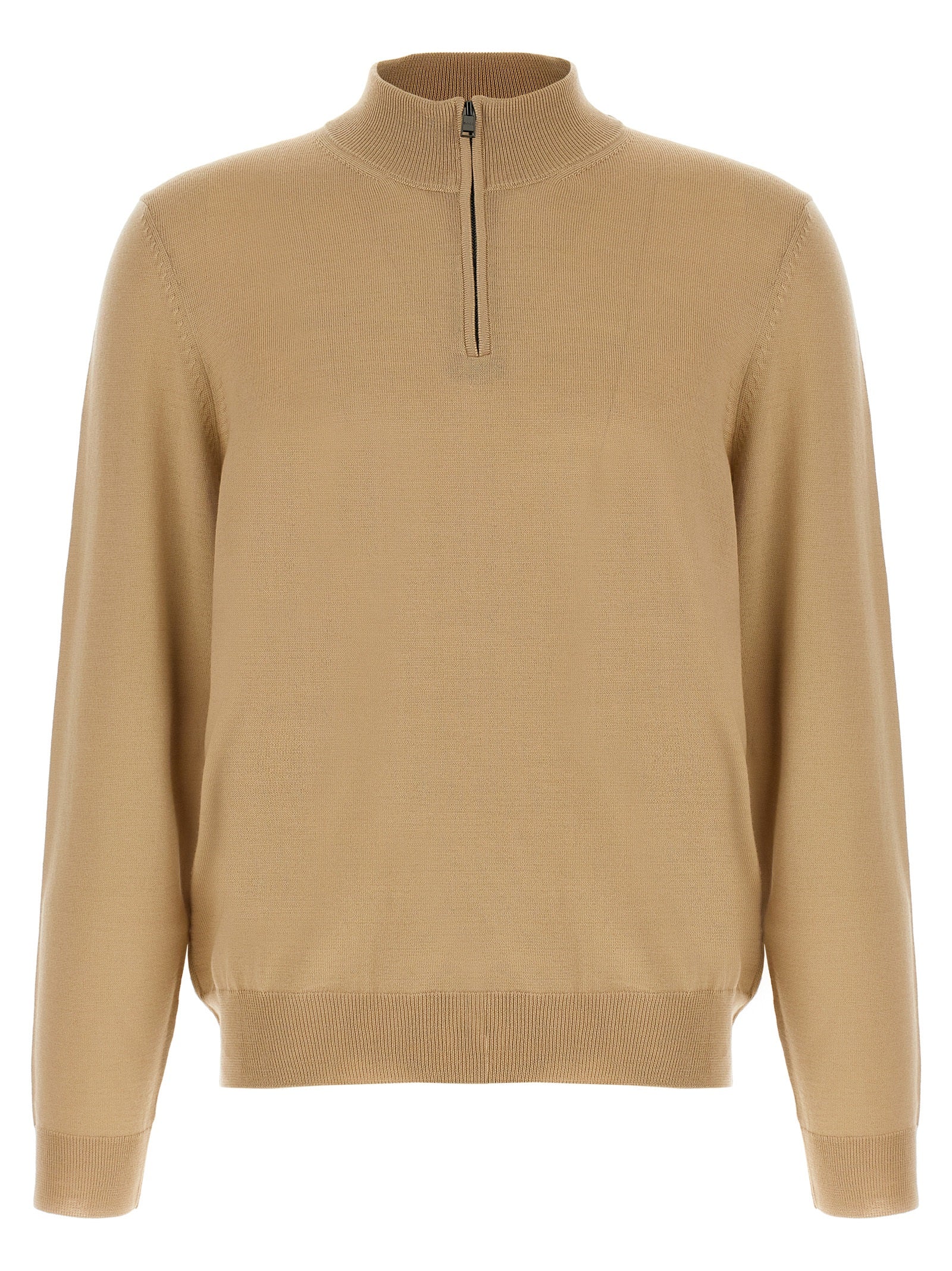 BOSS Ebenji Zip-Neck Sweater Virgin Wool Camel