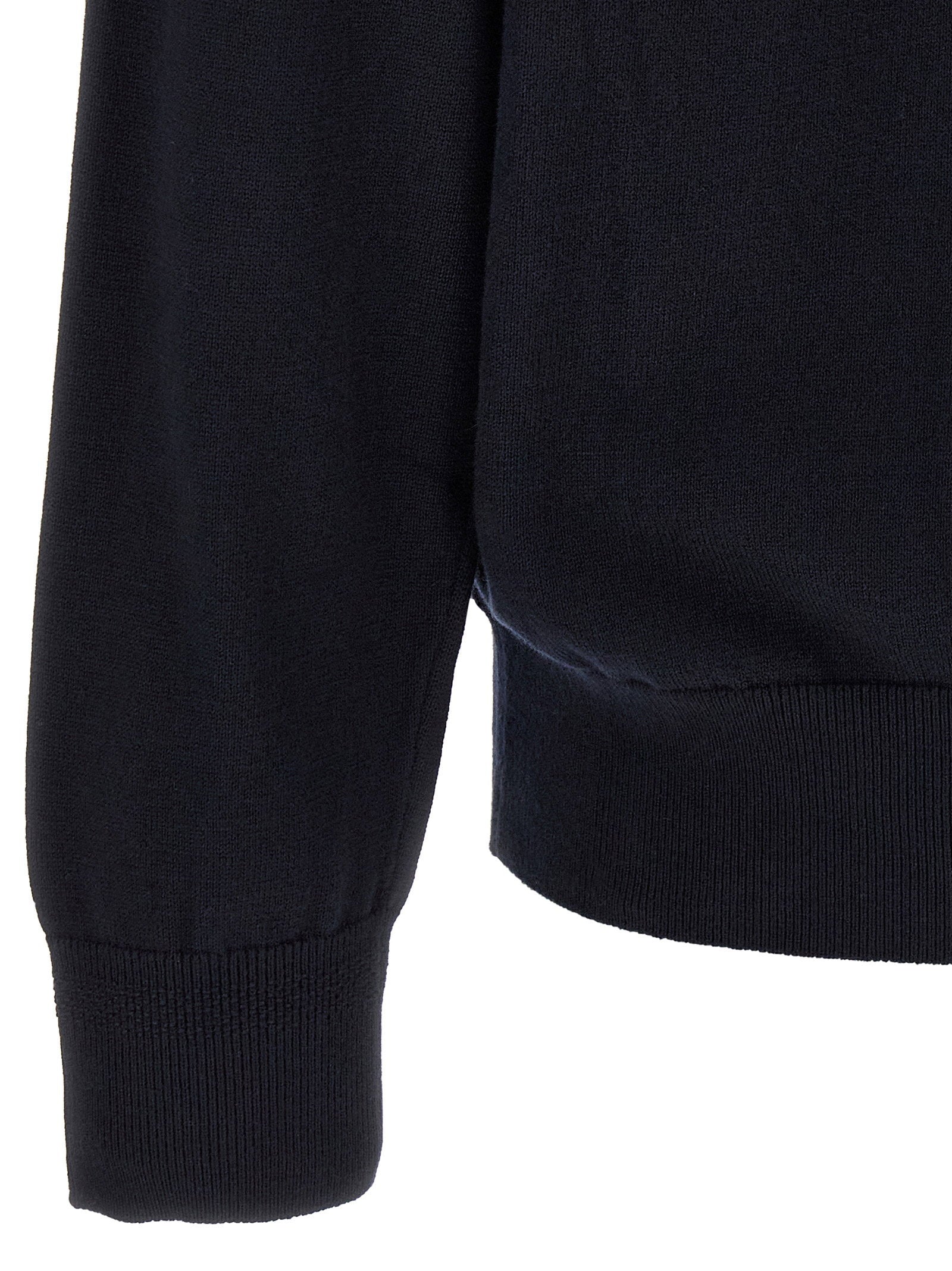 Hugo Boss Kanozip cardigan donkerblauw, detail rits en logopatch