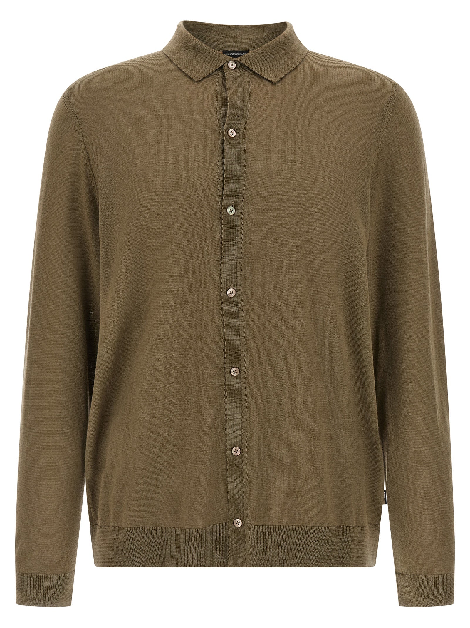 BOSS Slim Fit Merino Wool Polo Collar Sweater Brown
