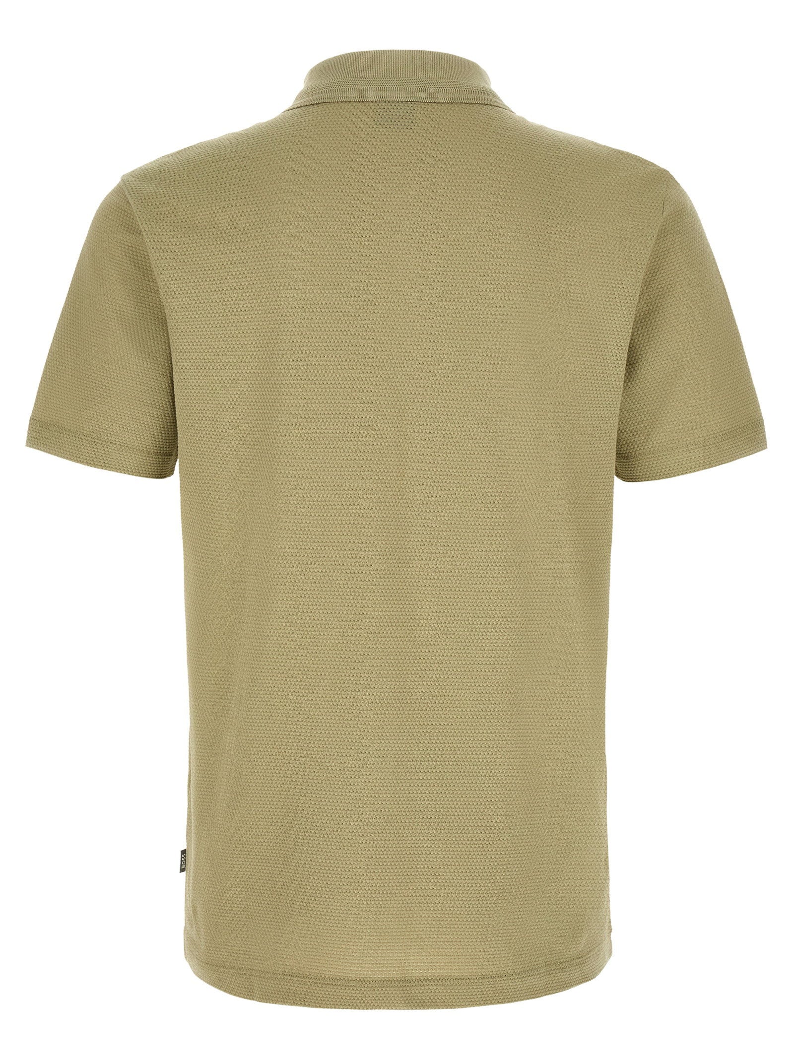Hugo Boss polo met honingraatstructuur olijfgroen, close-up van de stofstructuur