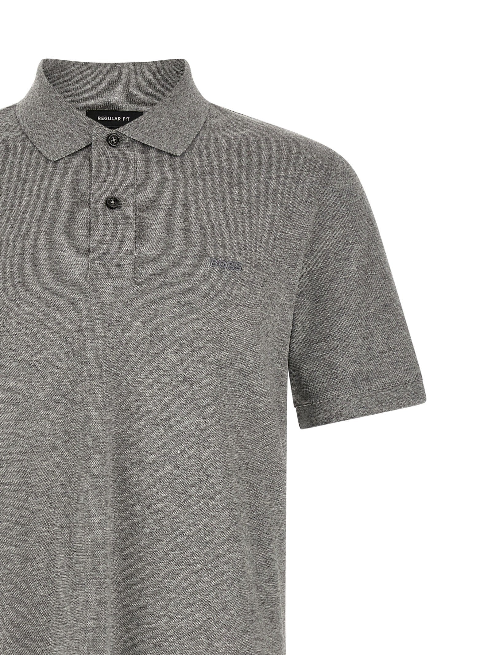 BOSS Pallas Polo Shirt in Cotton Piqué with Logo Details Grey-thumbmail-3