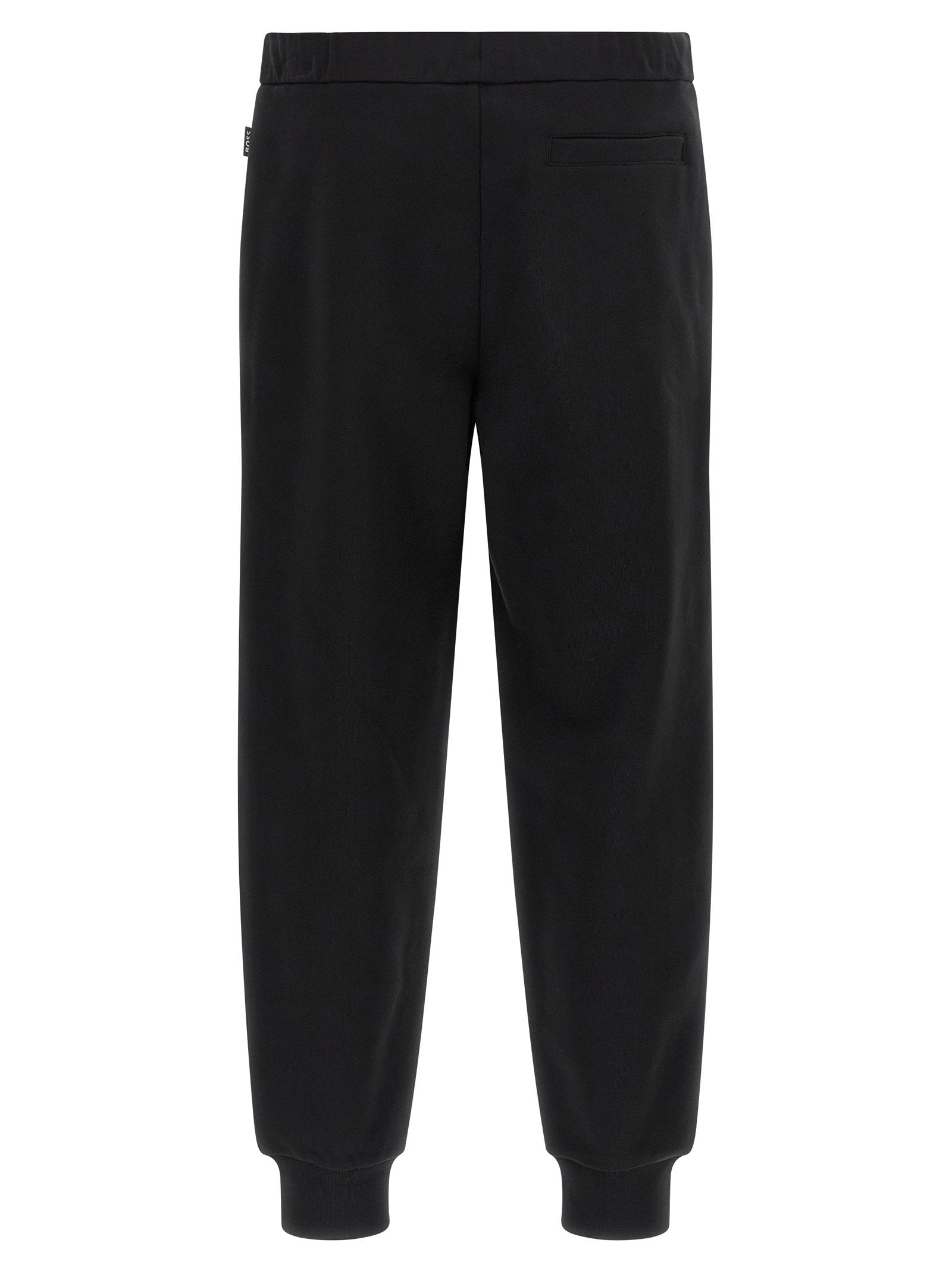 Achterkant van de zwarte joggingbroek met paspelzak