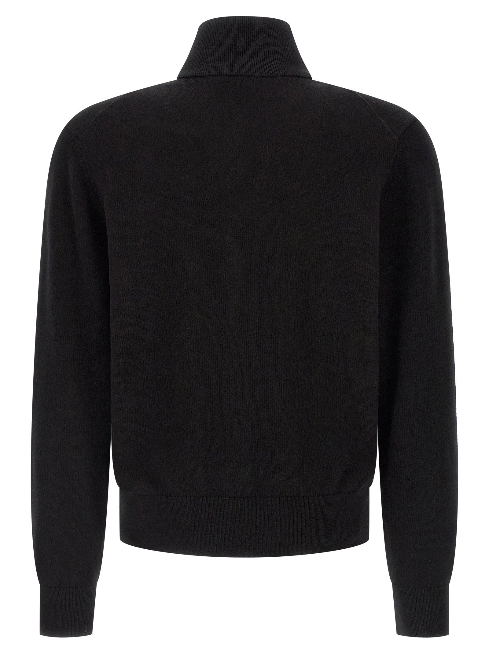 Hugo Boss Upalano cardigan zwart, close-up van het tonaal geborduurde BOSS-logo op de borst