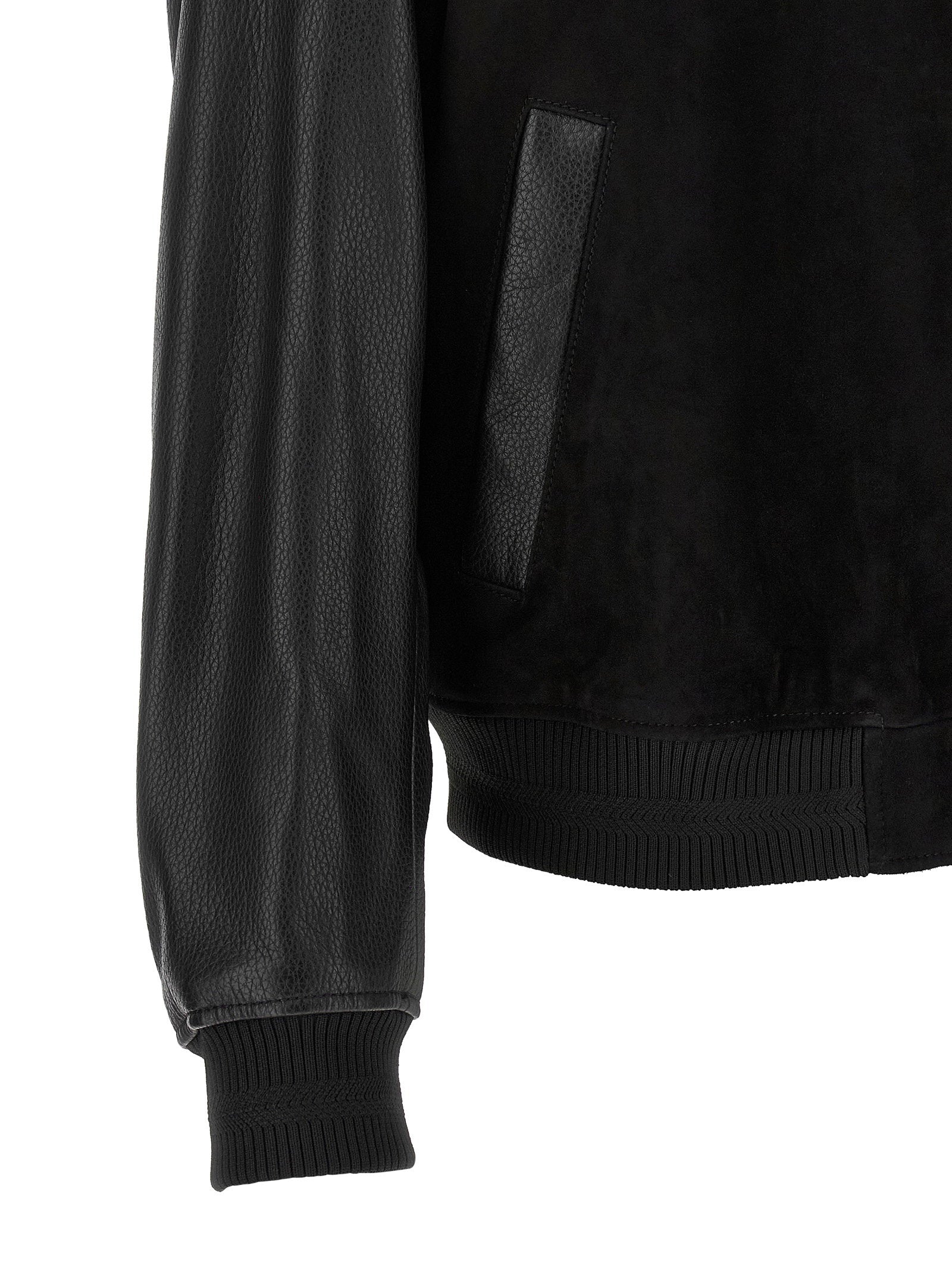 Hugo Boss varsity bomberjack in zwart met leren mouwen, achteraanzicht