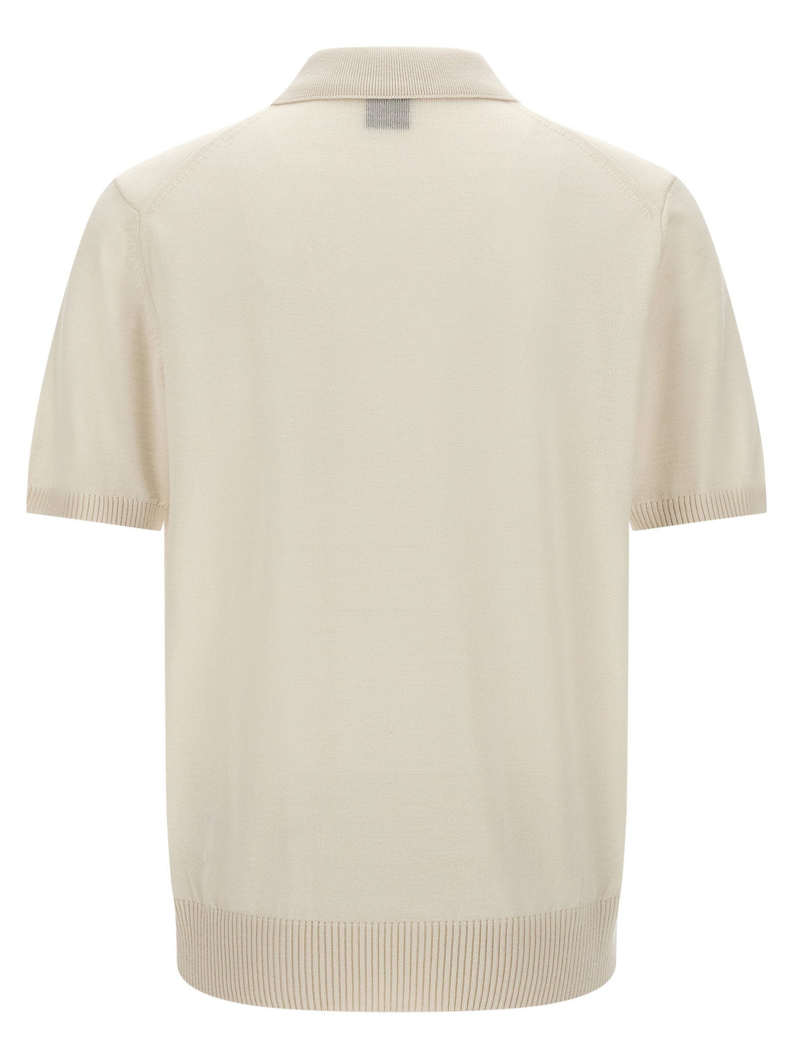 Hugo Boss Lantoni merino wollen polo crème, close-up van de brei en zoom