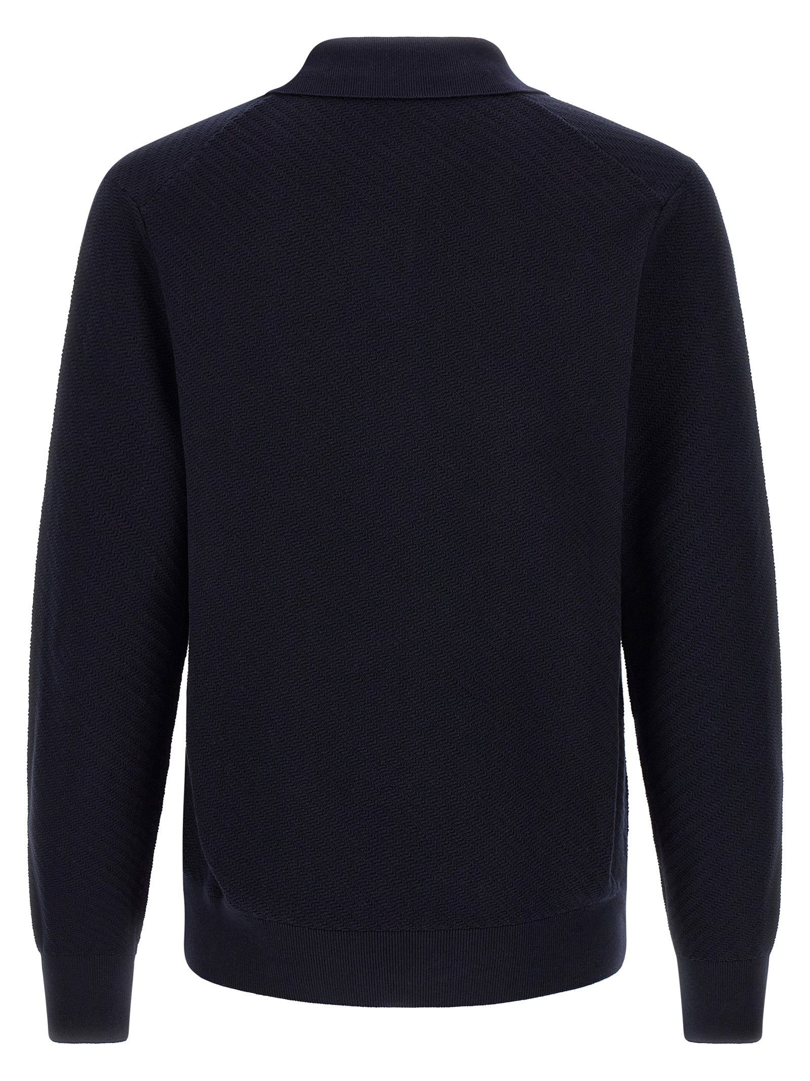 Hugo Boss H-lomarino polo in marineblauw, close-up van het diagonale texturpatroon