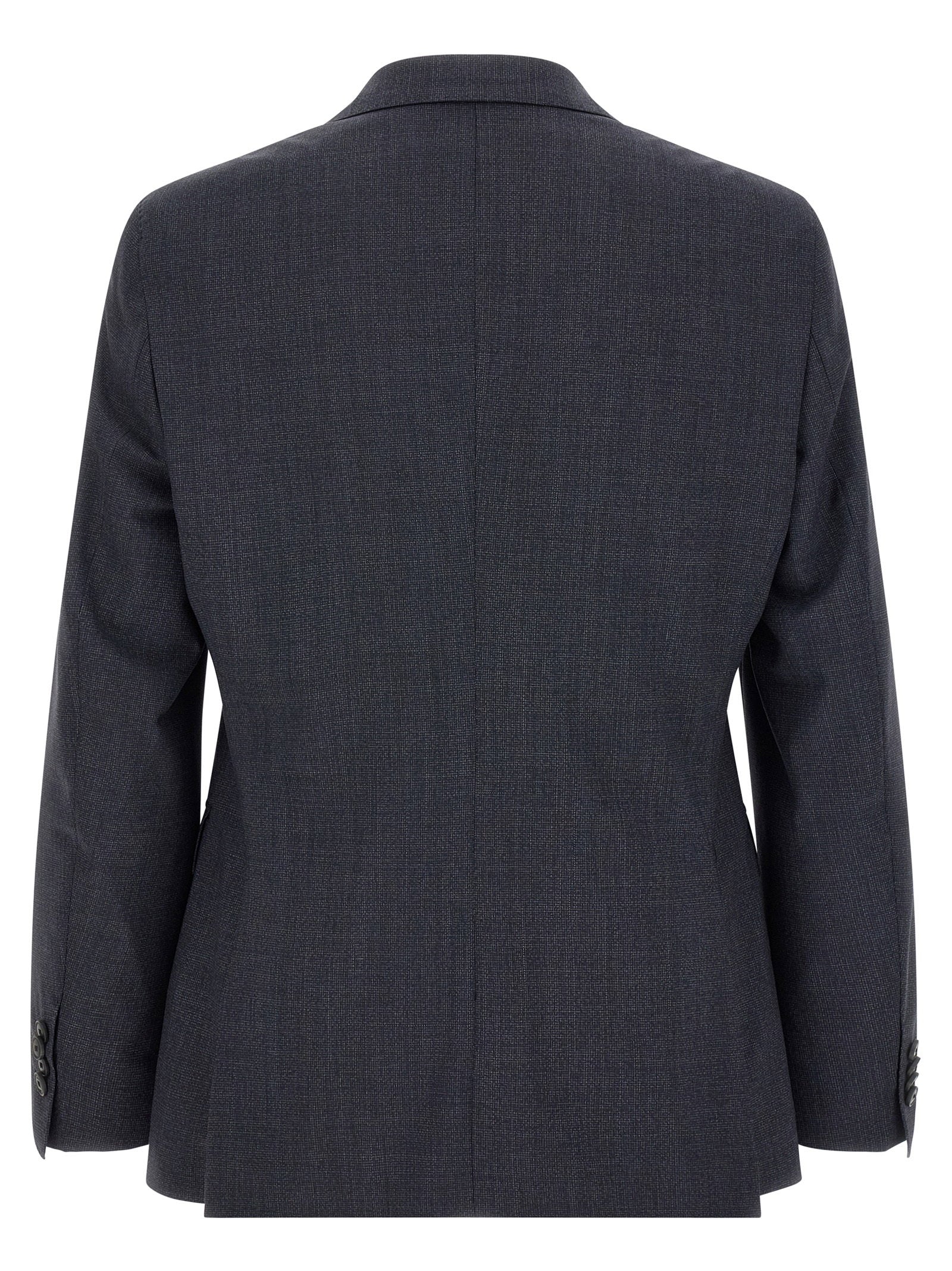 Hugo Boss Huge kostuum in antracietgrijs met stretch scheerwol, close-up van de micro-textuur
