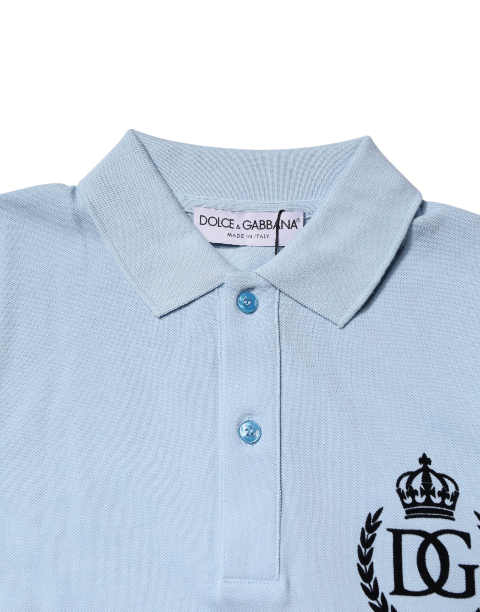 Dolce & Gabbana Sky Blue Cotton Crown Collared Polo T-shirt