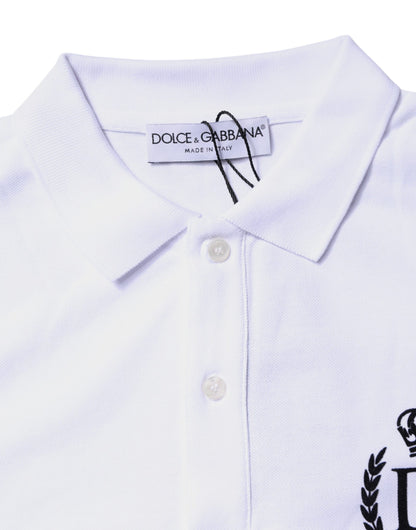 Dolce & Gabbana White Cotton Crown Collared Men Polo T-shirt