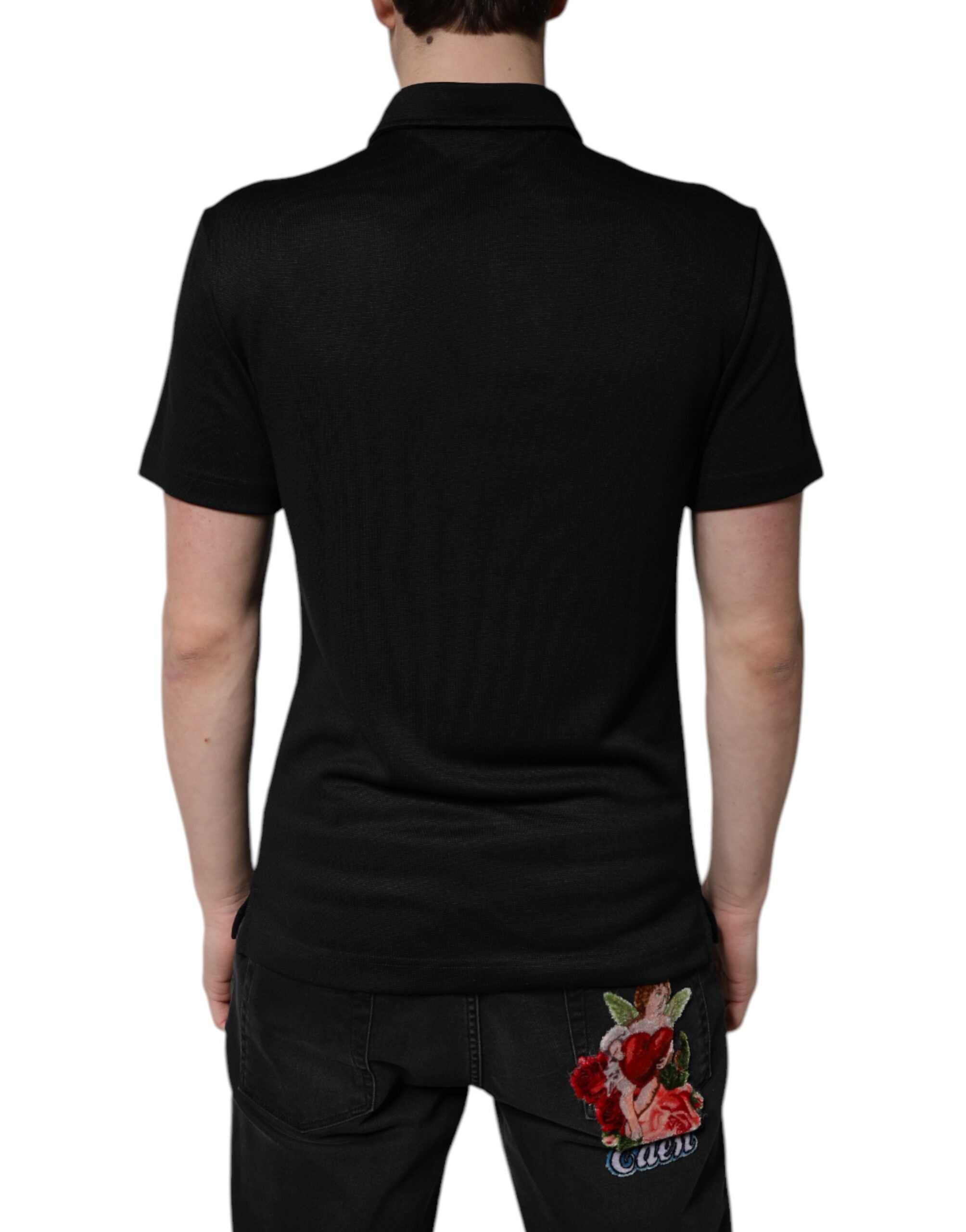 Dolce & Gabbana Black Polyester DG Logo Collared Polo T-shirt