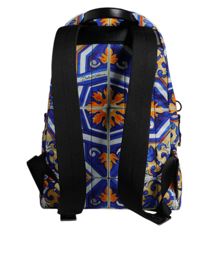 Dolce & Gabbana Multicolor Majolica Print Nylon Travel Backpack Bag