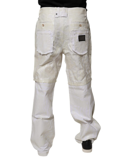 Dolce & Gabbana White Linen Mid Waist Straight Men Denim Jeans