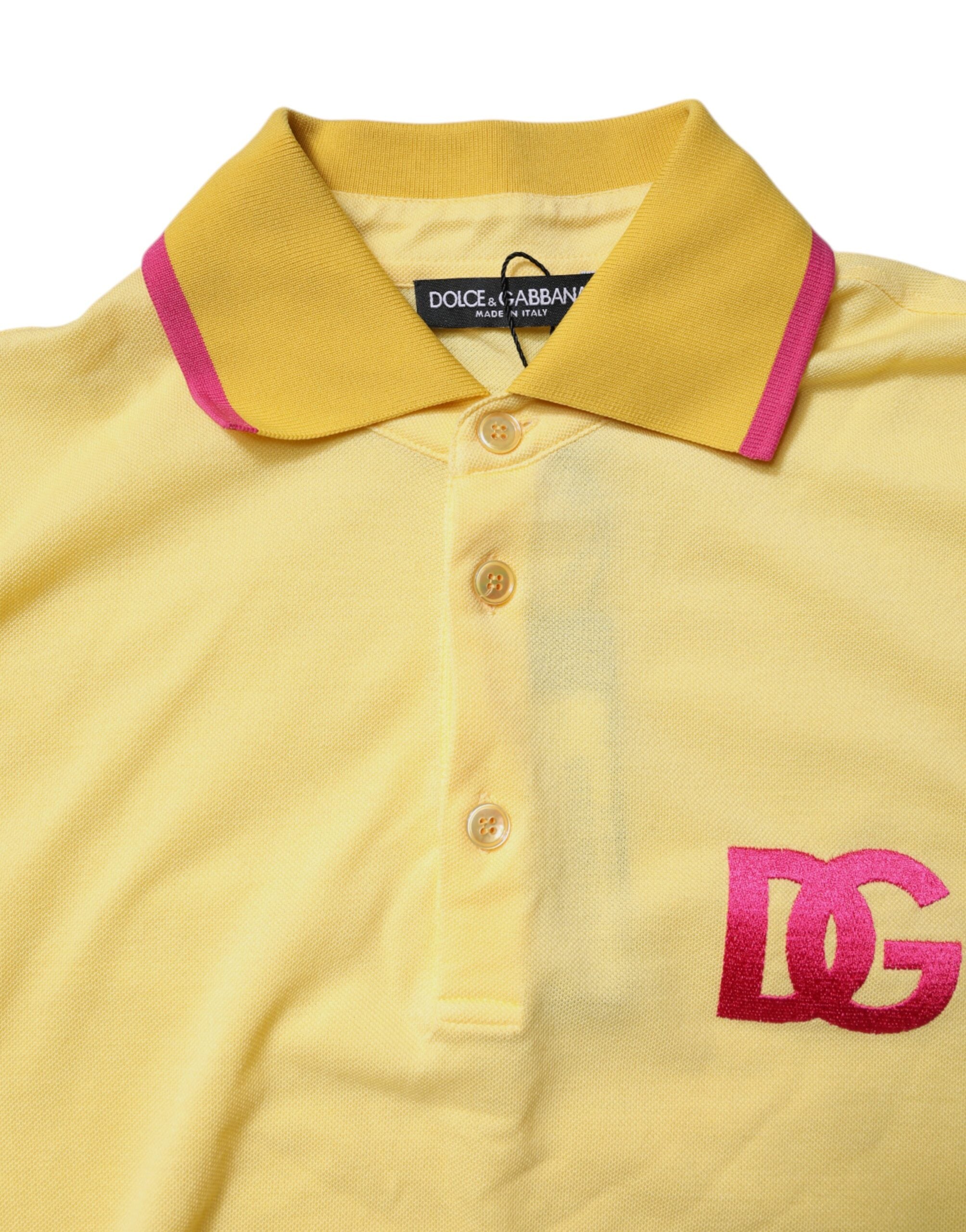 Dolce & Gabbana Yellow Cotton Logo Collared Polo T-shirt