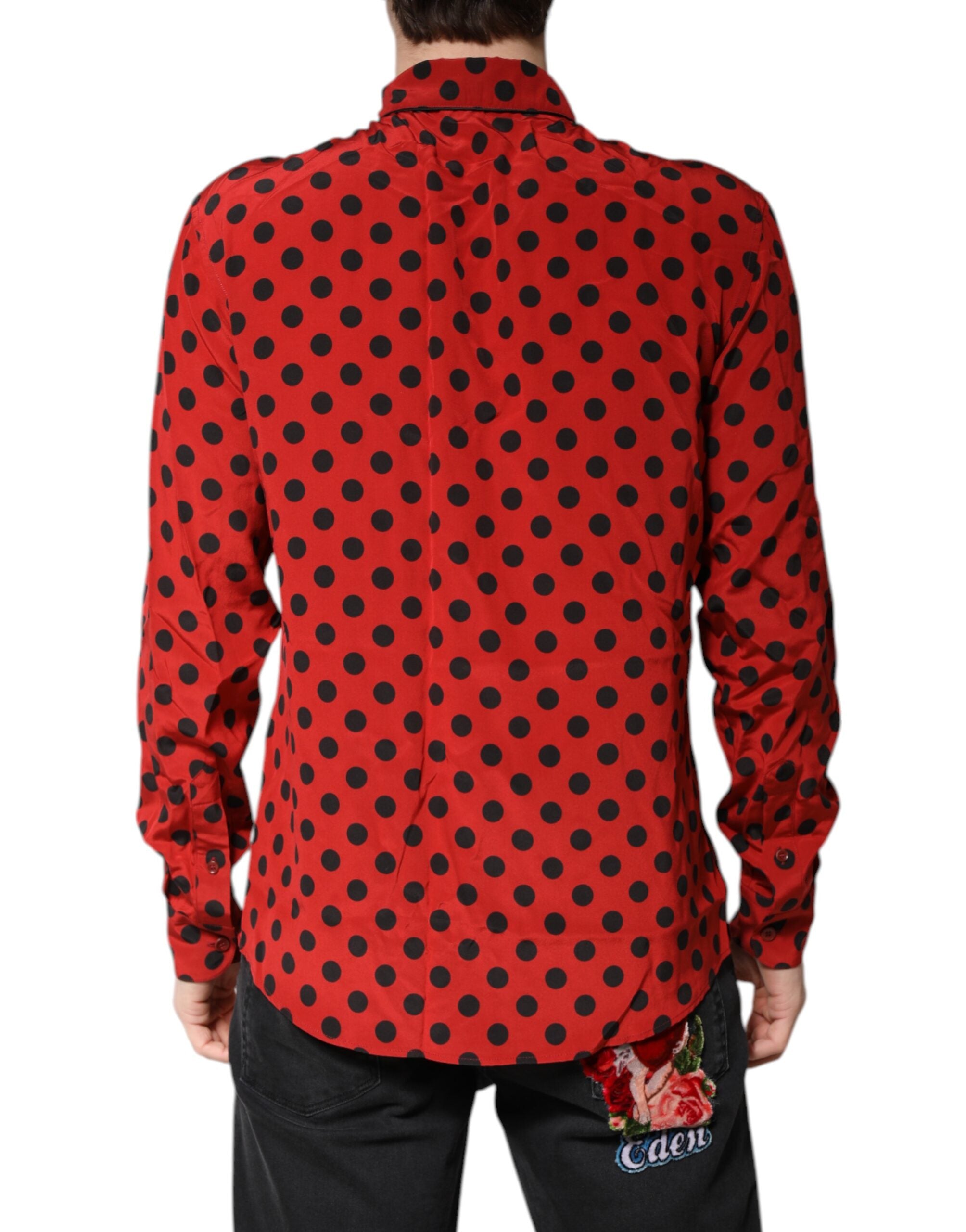 Dolce & Gabbana Red Polka Dot Silk Long Sleeve Shirt