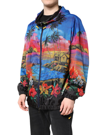 Dolce & Gabbana Multicolor Print Hooded Windbreaker Jacket