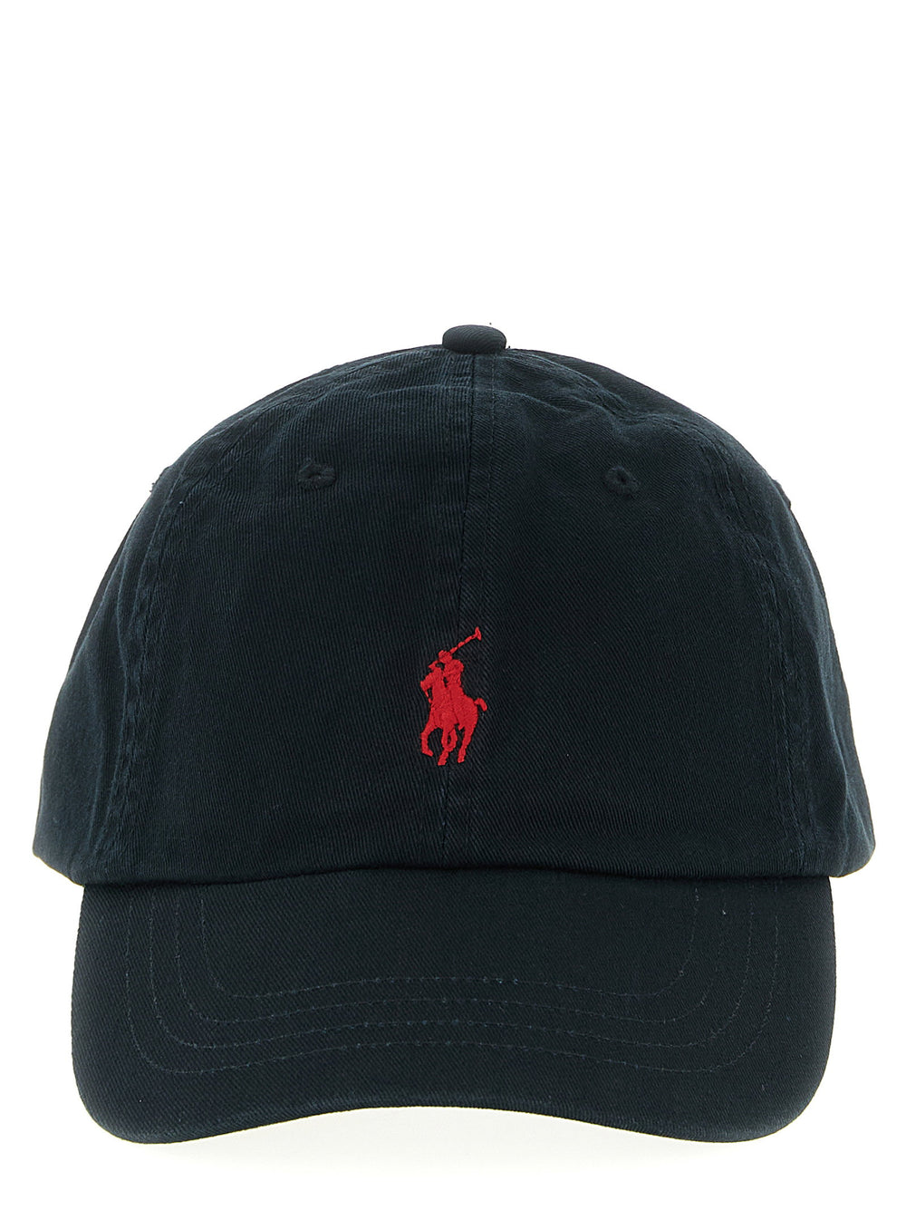 Polo Ralph Lauren Cotton Chino Cap Zwart Rood Logo Pet Polo Ralph Lauren