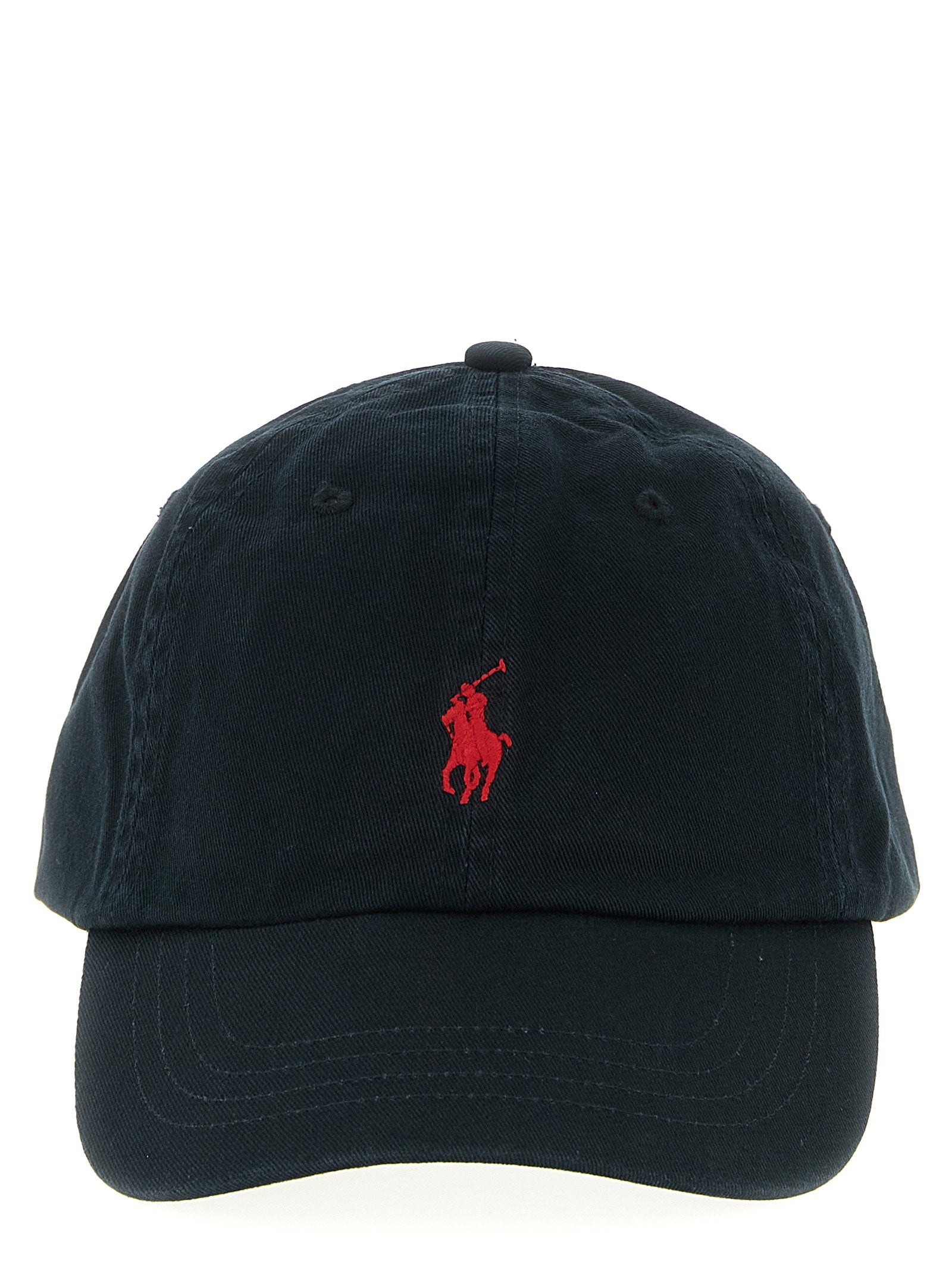 Polo Ralph Lauren Cotton Chino Cap Zwart Rood Logo Pet Polo Ralph Lauren