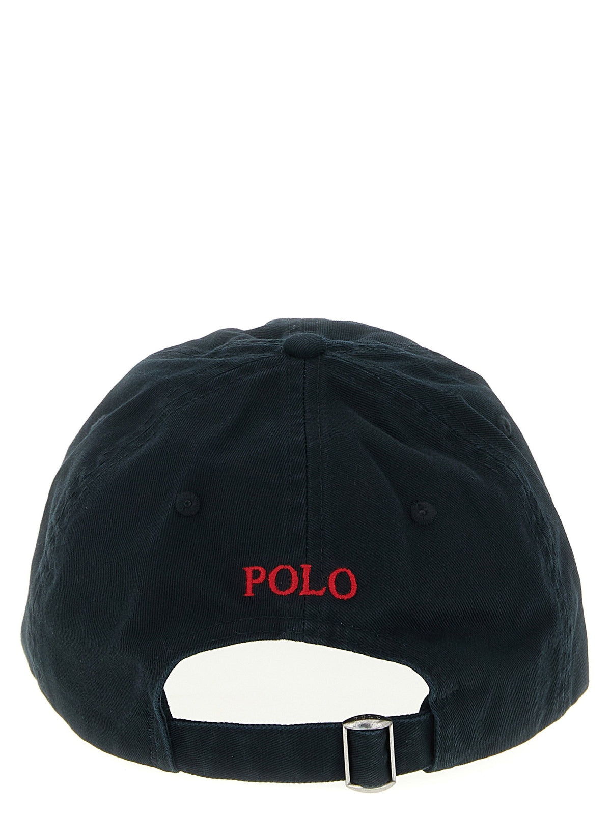 Polo Ralph Lauren chino cap zwart, achterzijde met rood POLO-borduursel en gesp