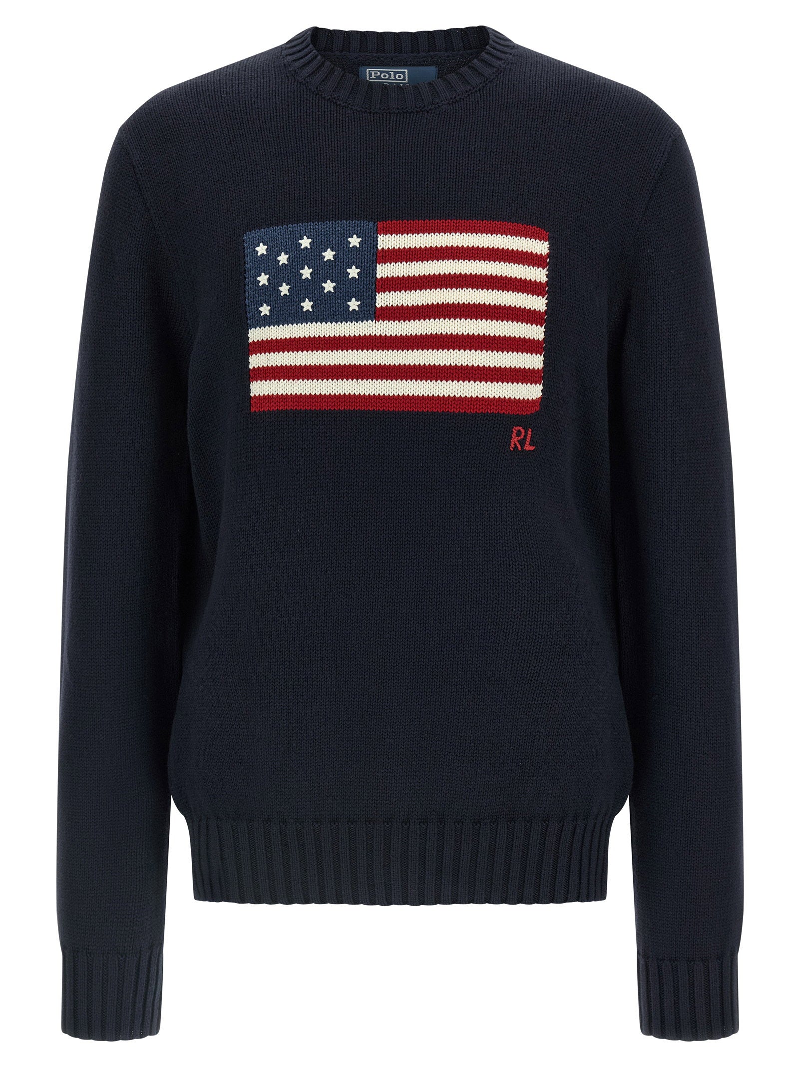Polo Ralph Lauren Iconic Flag Roving Cotton Sweater Hunter Navy Knitwear Polo Ralph Lauren