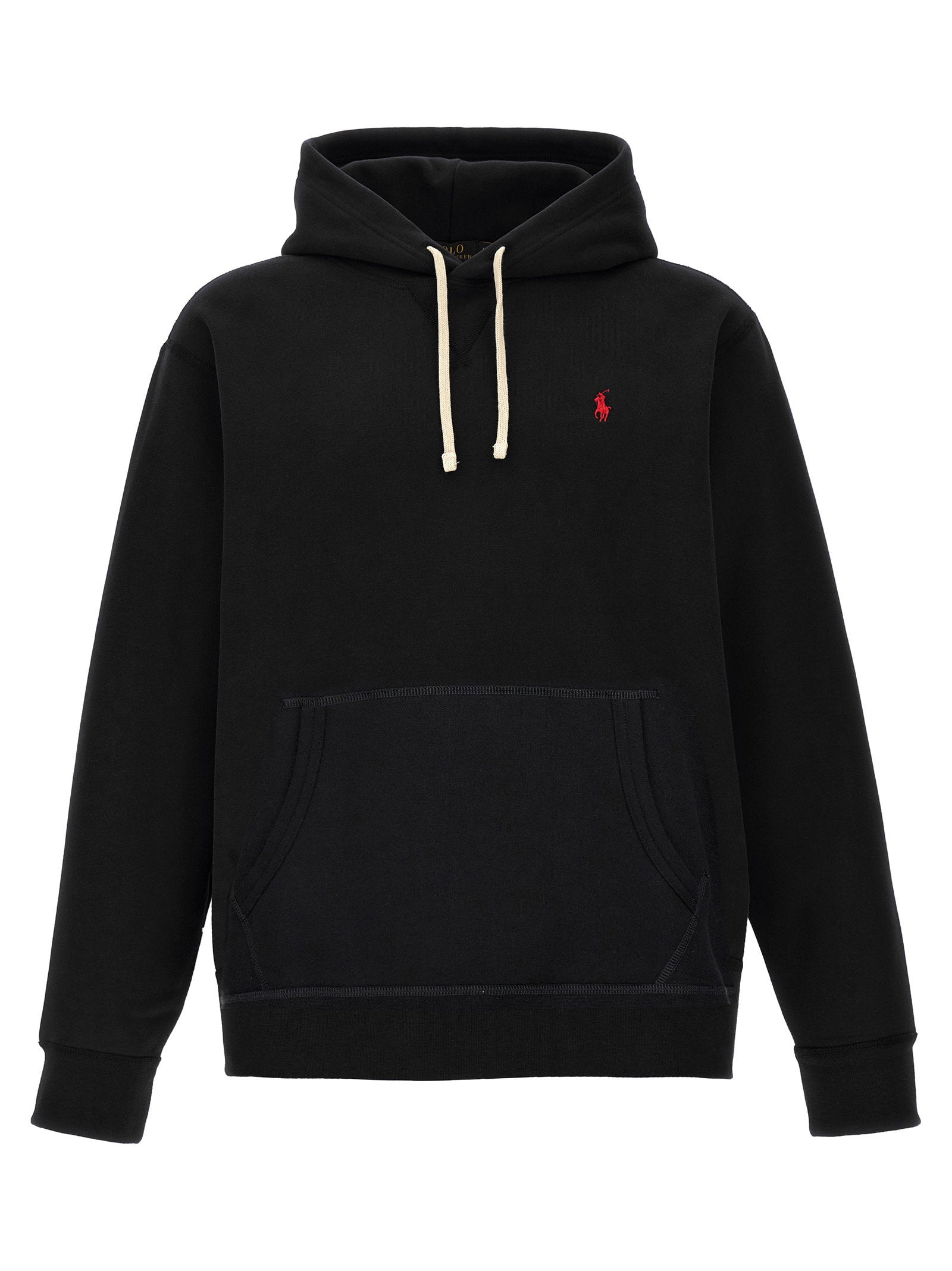 Polo Ralph Lauren Fleece Pullover Hoodie met Rood Pony-logo Zwart Topwear Polo Ralph Lauren