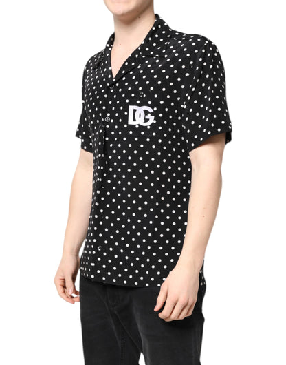 Dolce & Gabbana Black Polka Dot Short Sleeves Casual Shirt