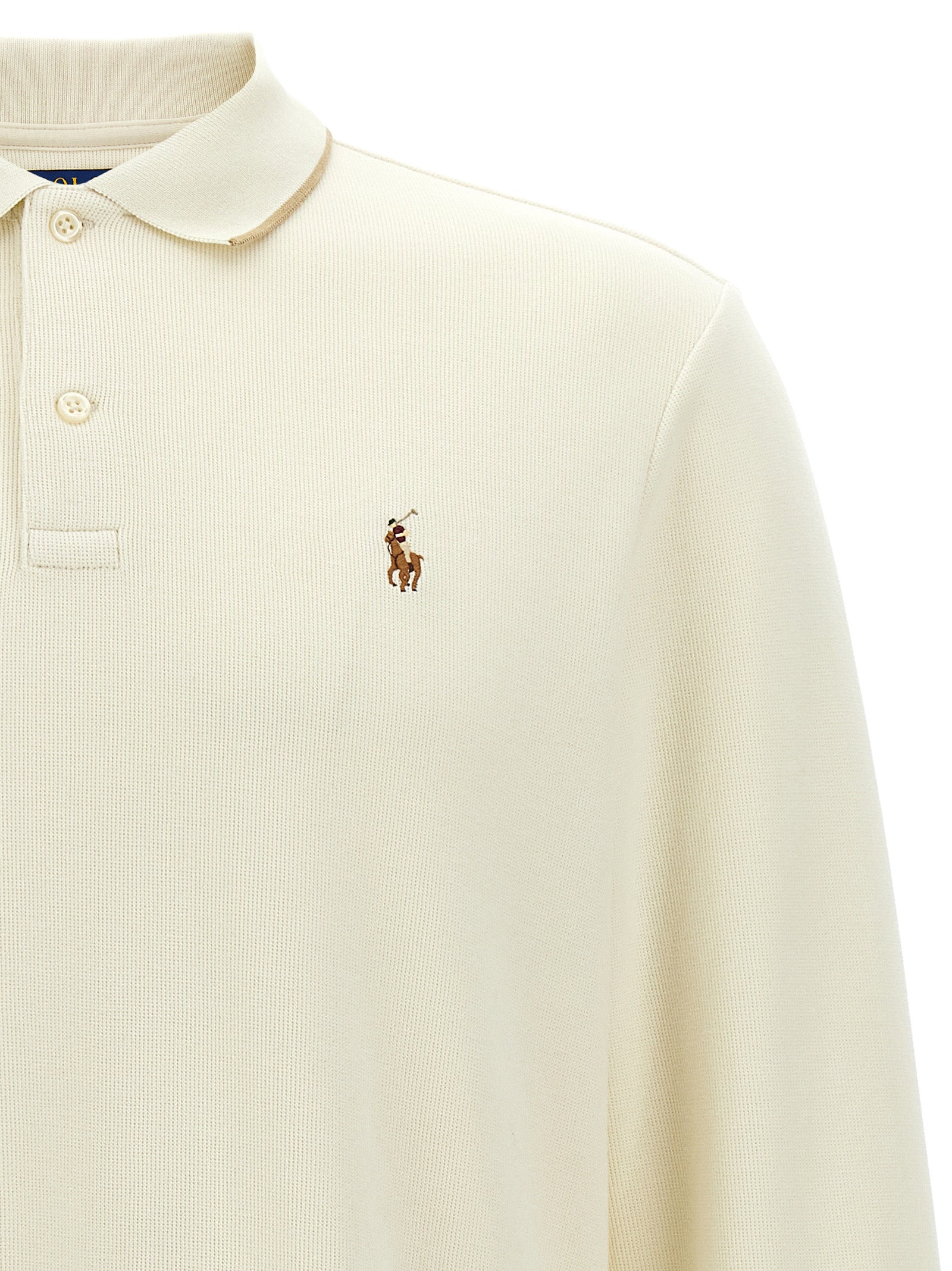Polo Ralph Lauren Long Sleeve Fleece Polo Shirt Cream-thumbmail-3