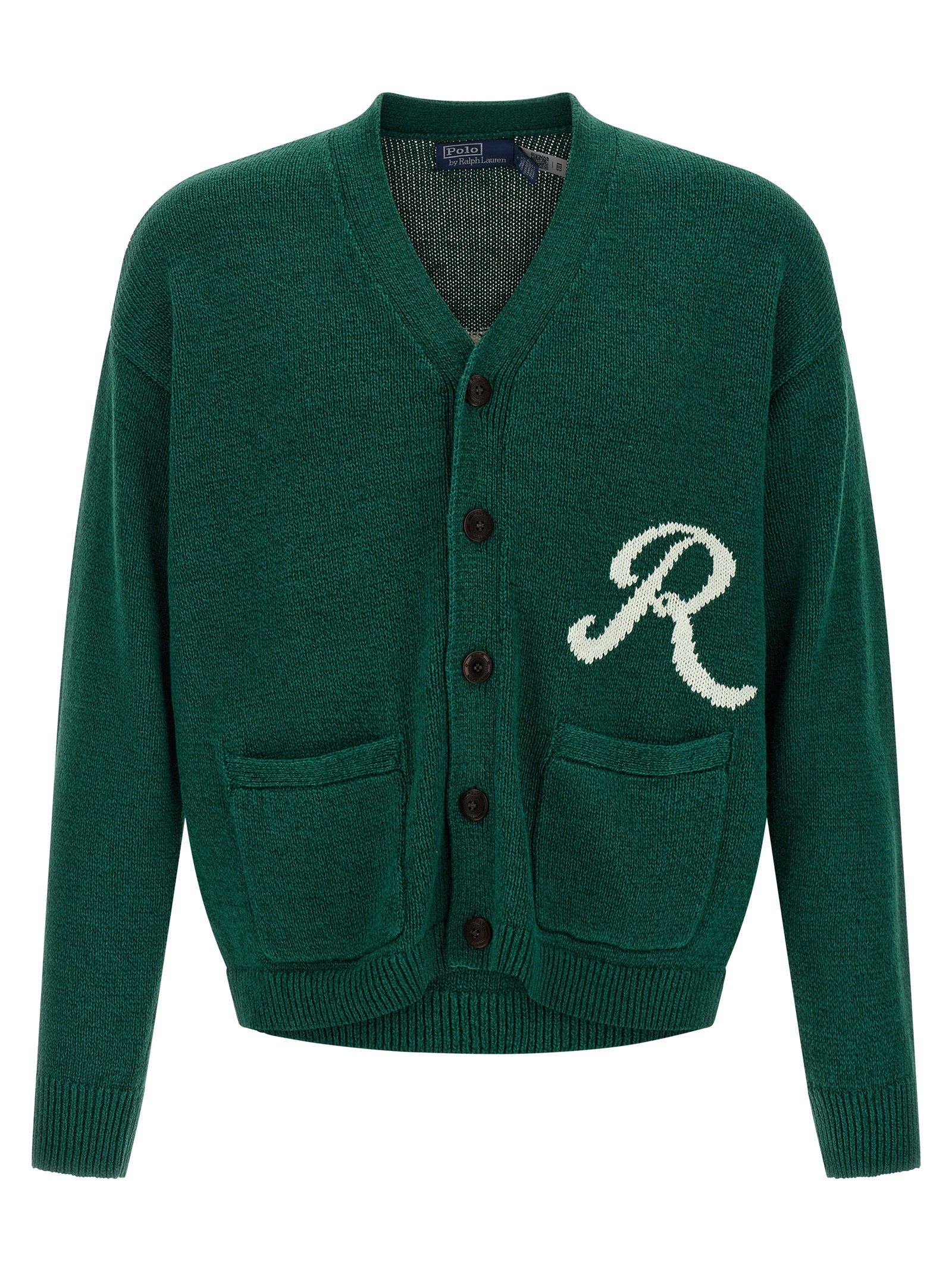 Polo Ralph Lauren Logo Intarsia Linen and Cotton Blend Cardigan Forest Green Knitwear Polo Ralph Lauren