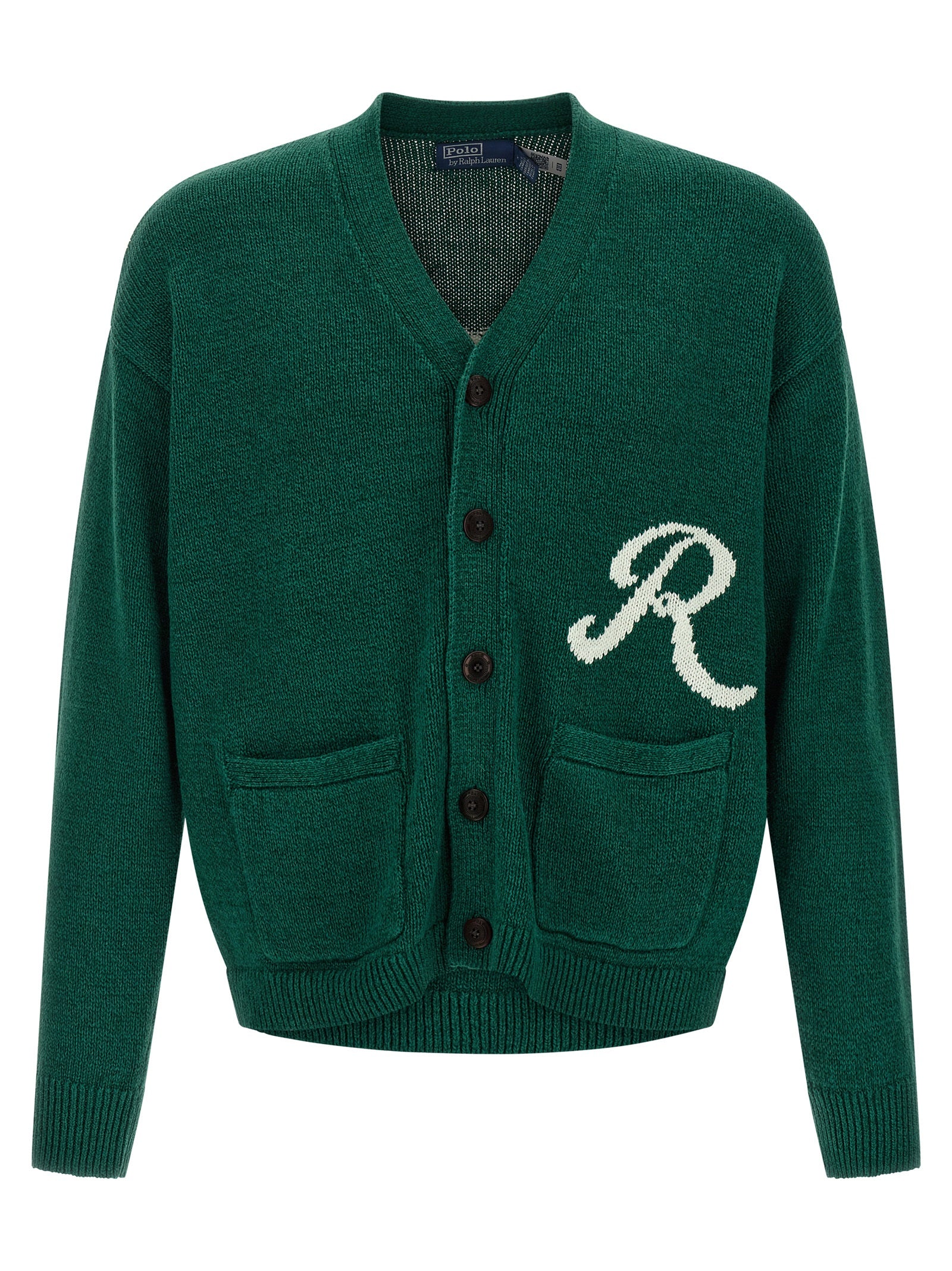 Polo Ralph Lauren Logo Intarsia Linen and Cotton Blend Cardigan Forest Green