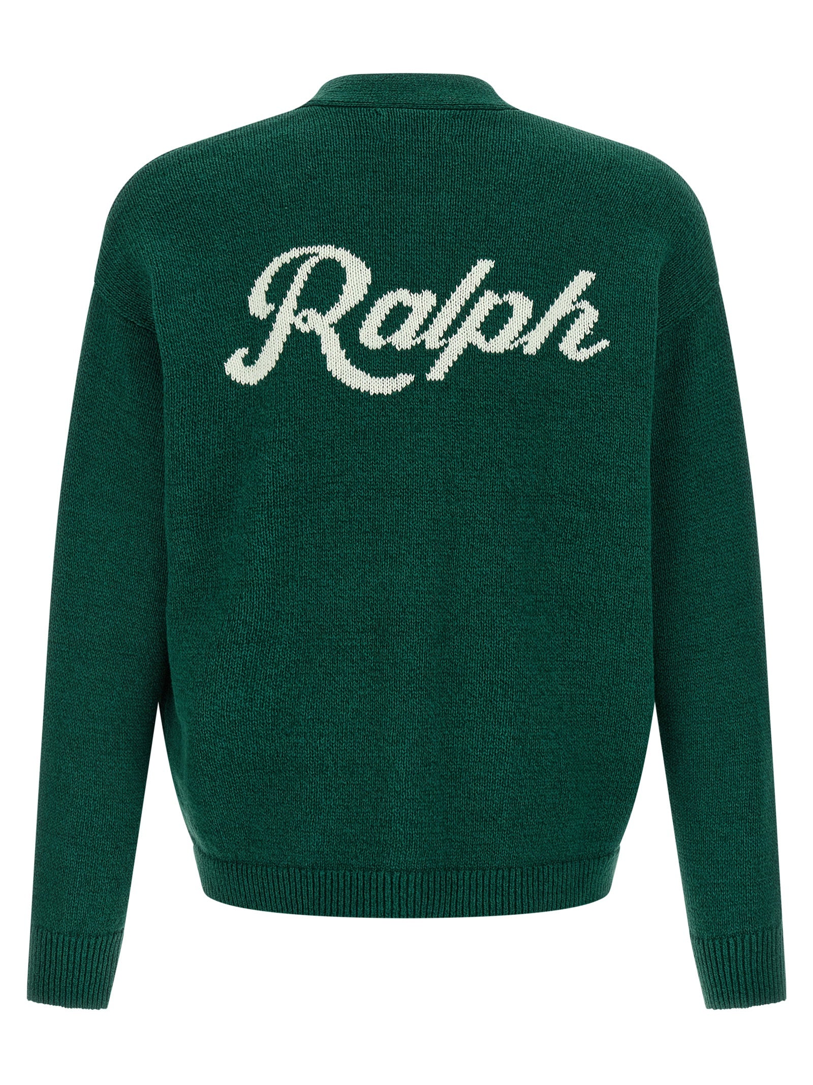 Polo Ralph Lauren Logo Intarsia Linen and Cotton Blend Cardigan Forest Green Knitwear Polo Ralph Lauren
