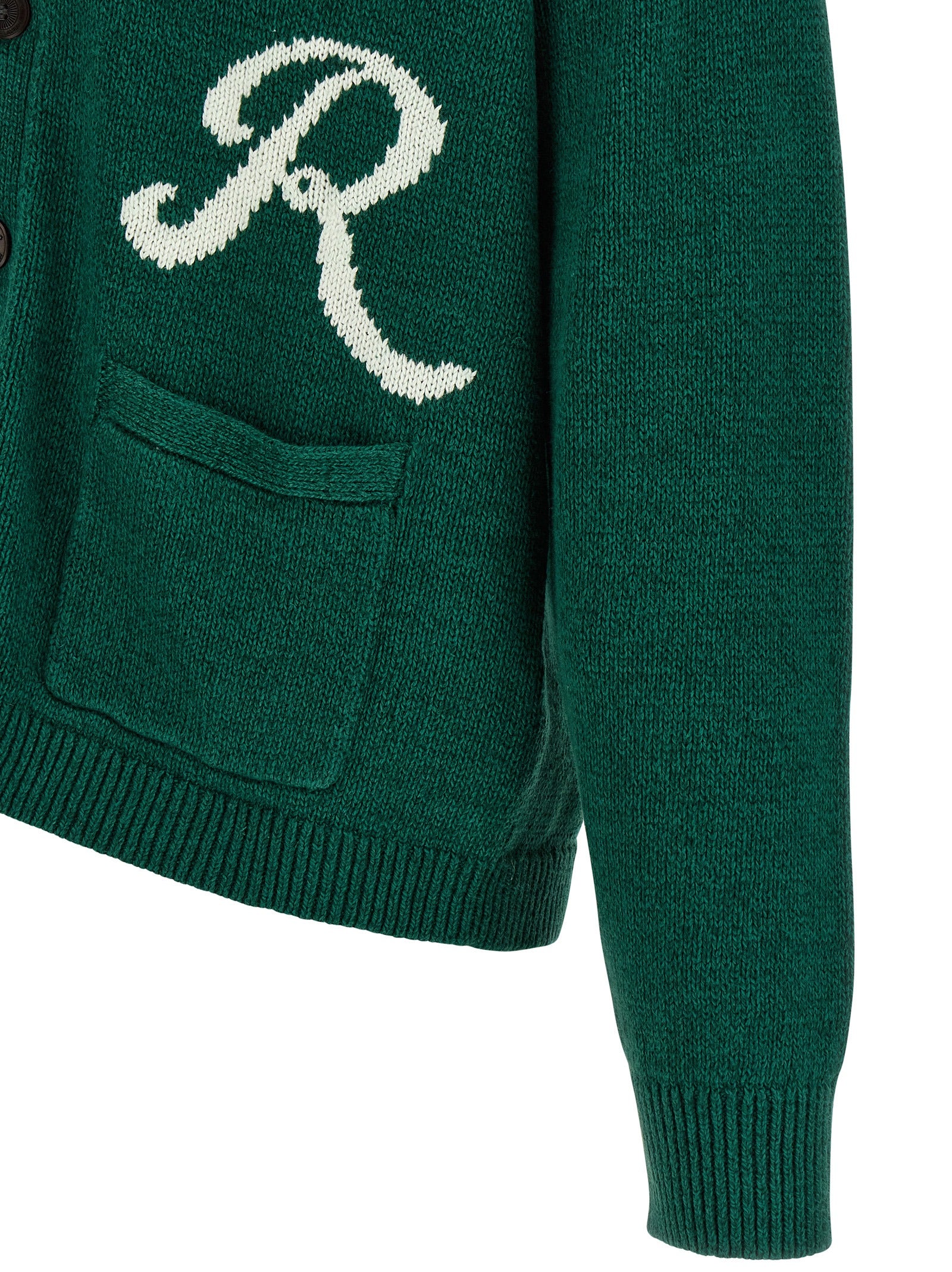 Polo Ralph Lauren Logo Intarsia Linen and Cotton Blend Cardigan Forest Green Knitwear Polo Ralph Lauren
