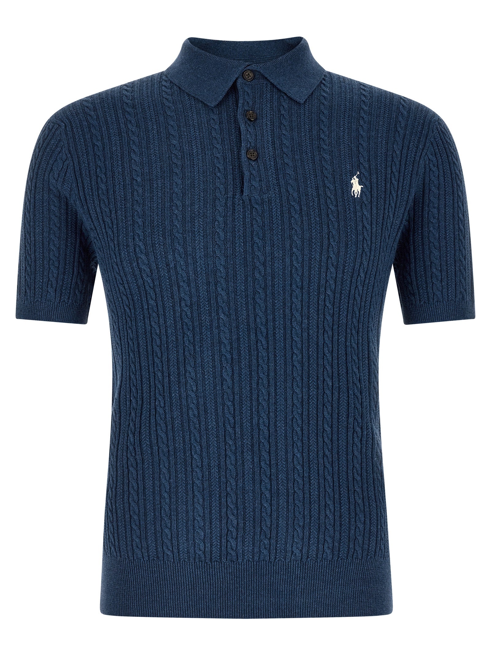 Polo Ralph Lauren Braided Knit Polo Shirt Navy Cotton