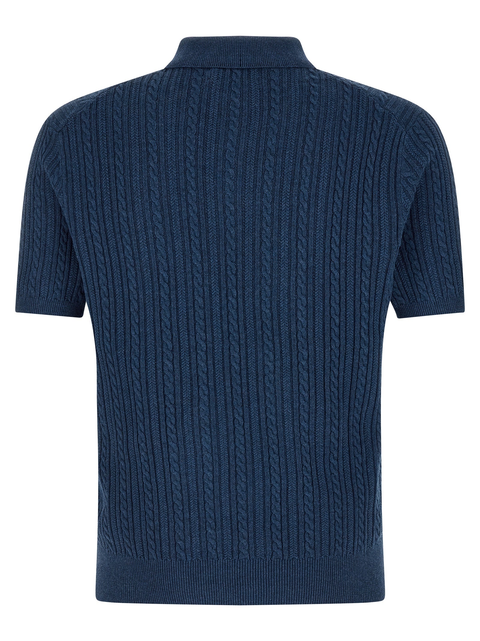 Polo Ralph Lauren Braided Knit Polo Shirt Navy Cotton