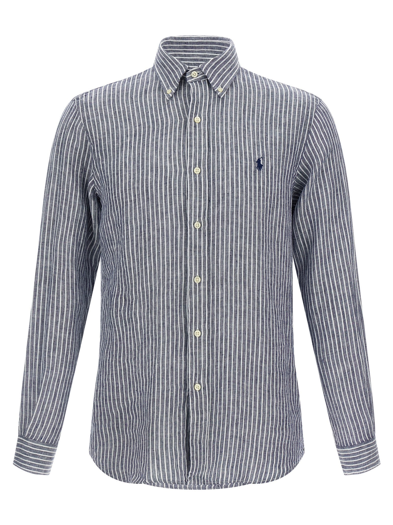 Polo Ralph Lauren Custom Fit Striped Linen Shirt Blue White